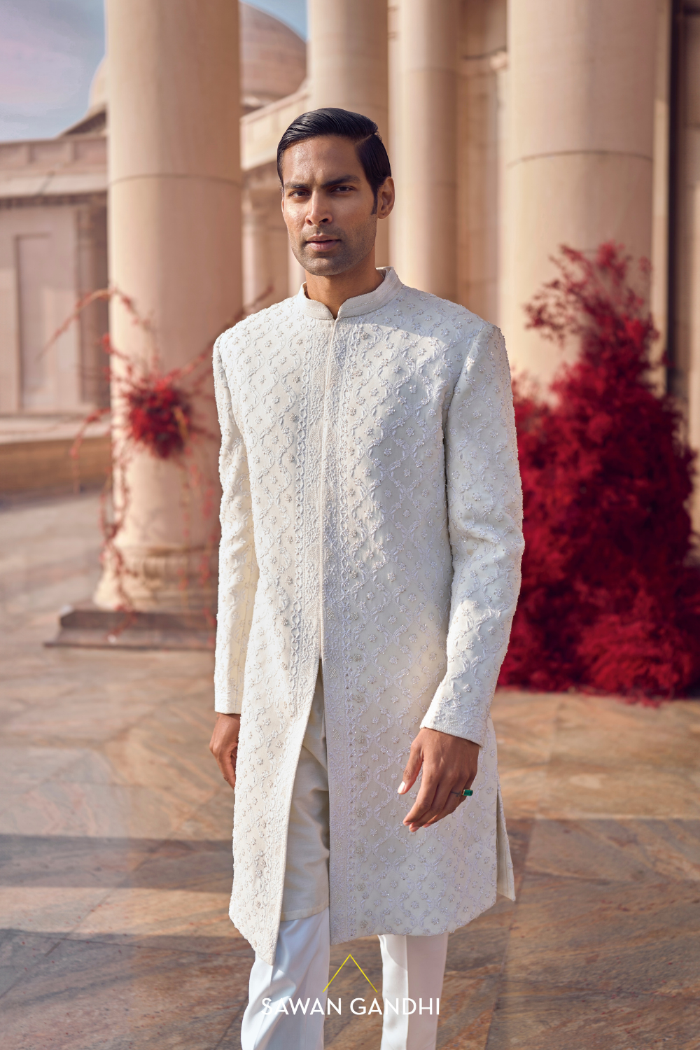 IVORY CHIKANKARI JAAL SHERWANI
