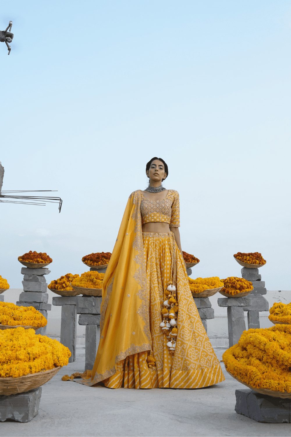 Mustard Heavy Bandhani Lehenga Set