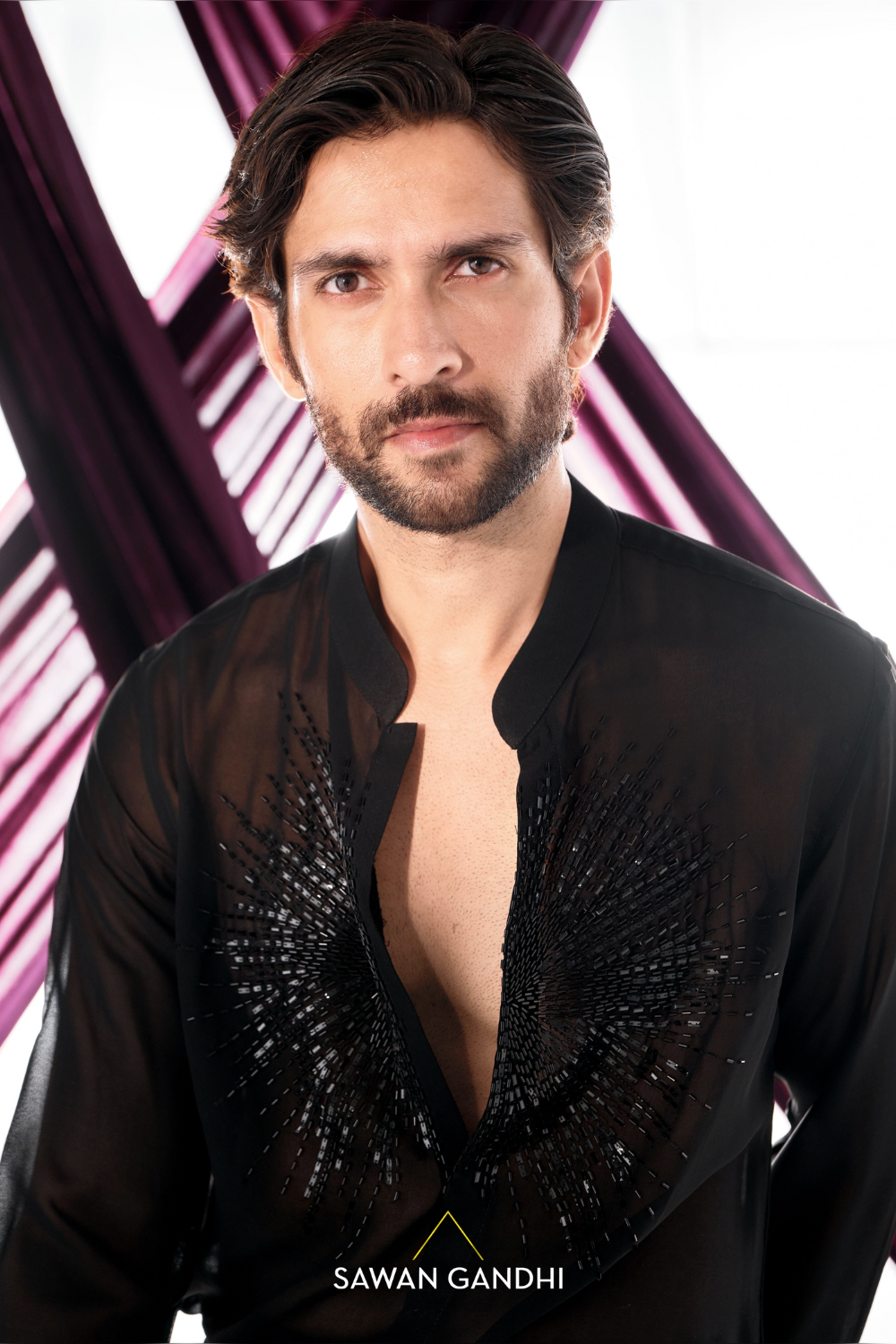 Black georgette cutdana work shirt