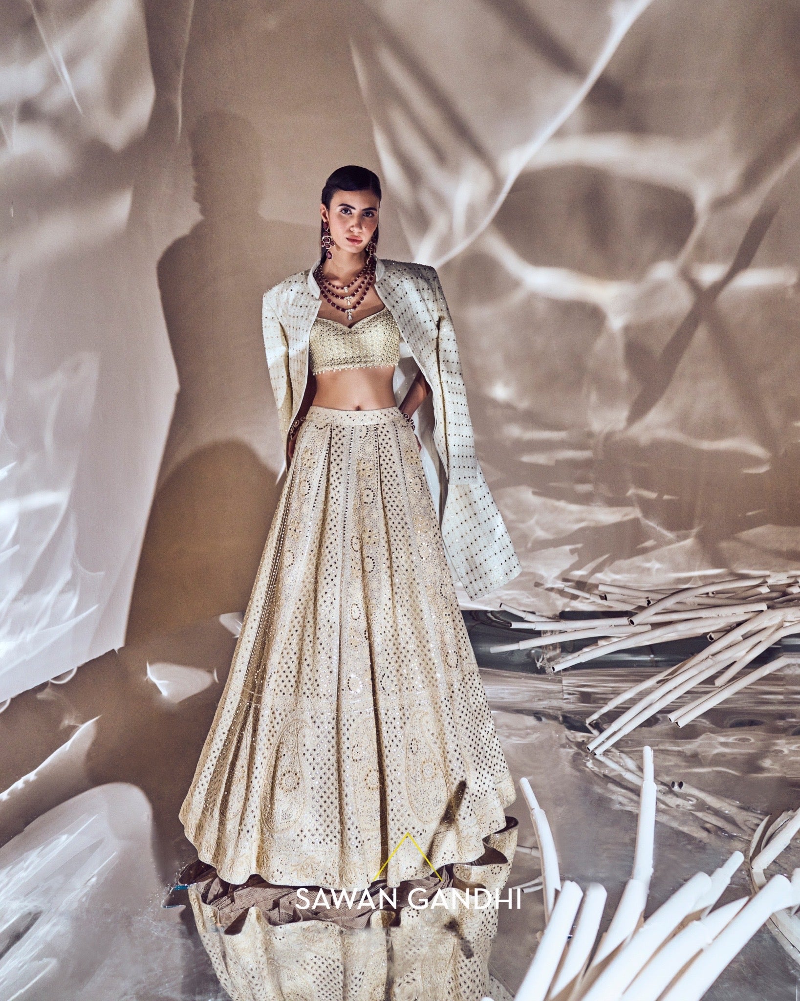 Gold chikankari lehnga set