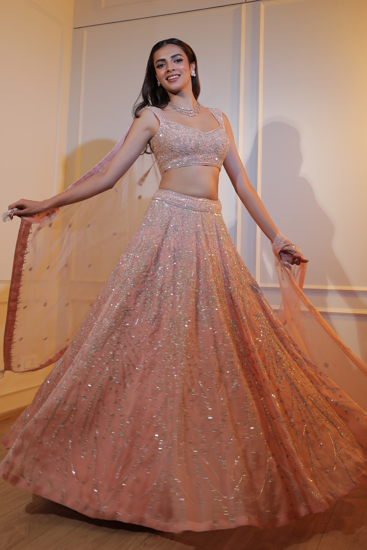 Peach Crystal Lehenga