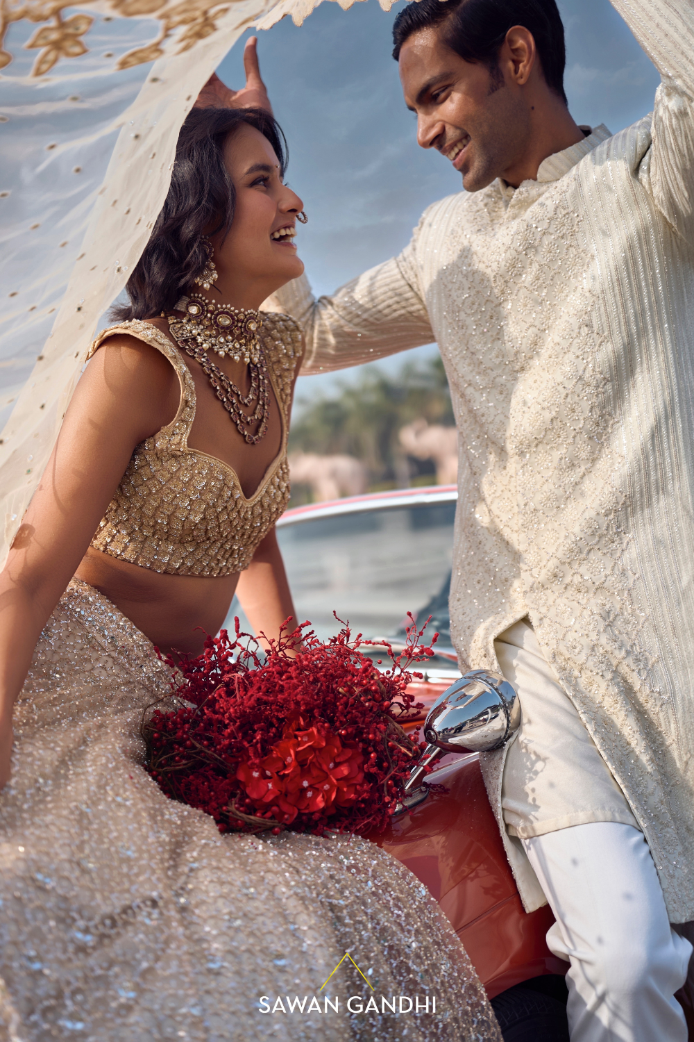 CHIKANKARI SHERWANI WITH VERTICAL LINES