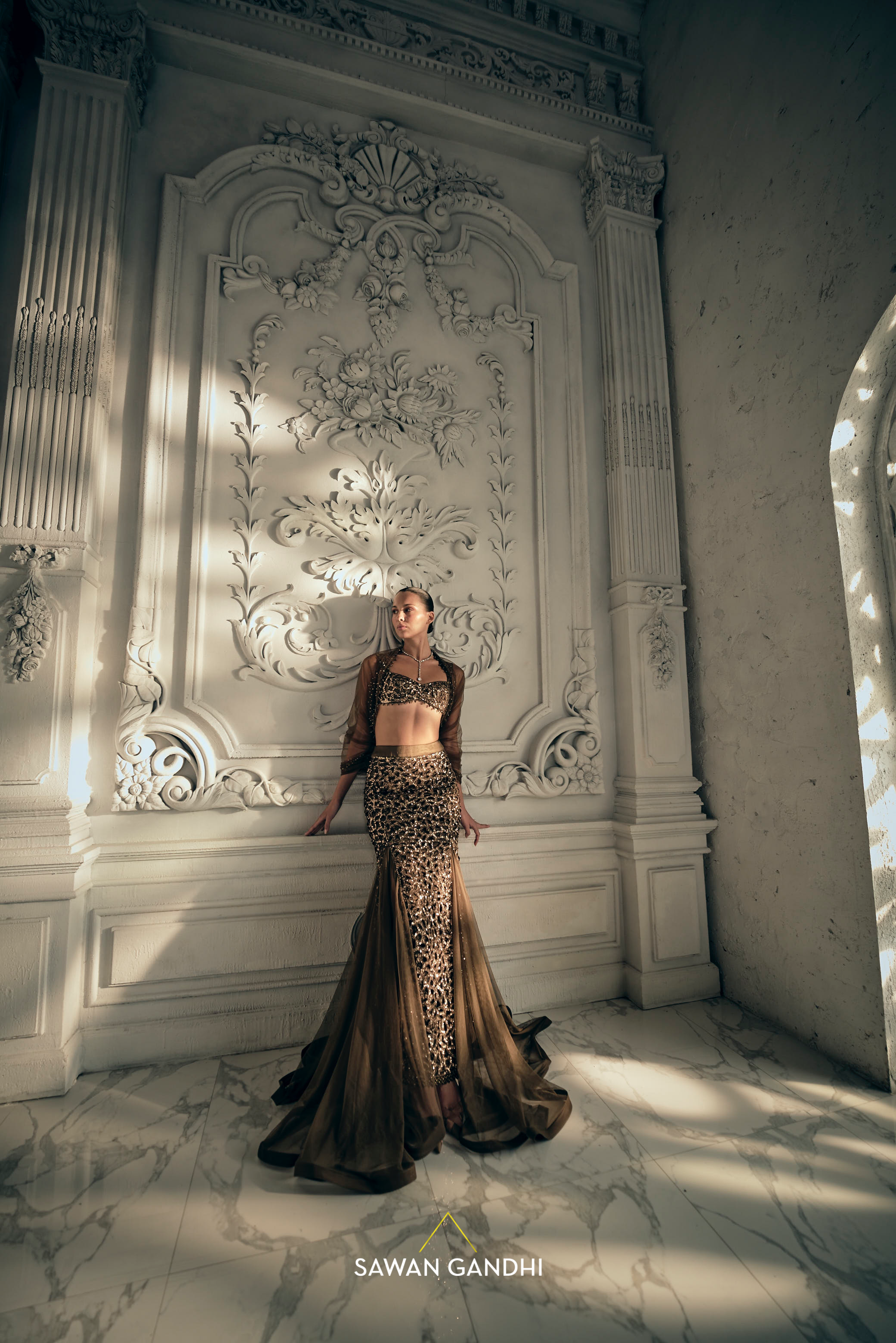 Coffee brown cutwork lehenga