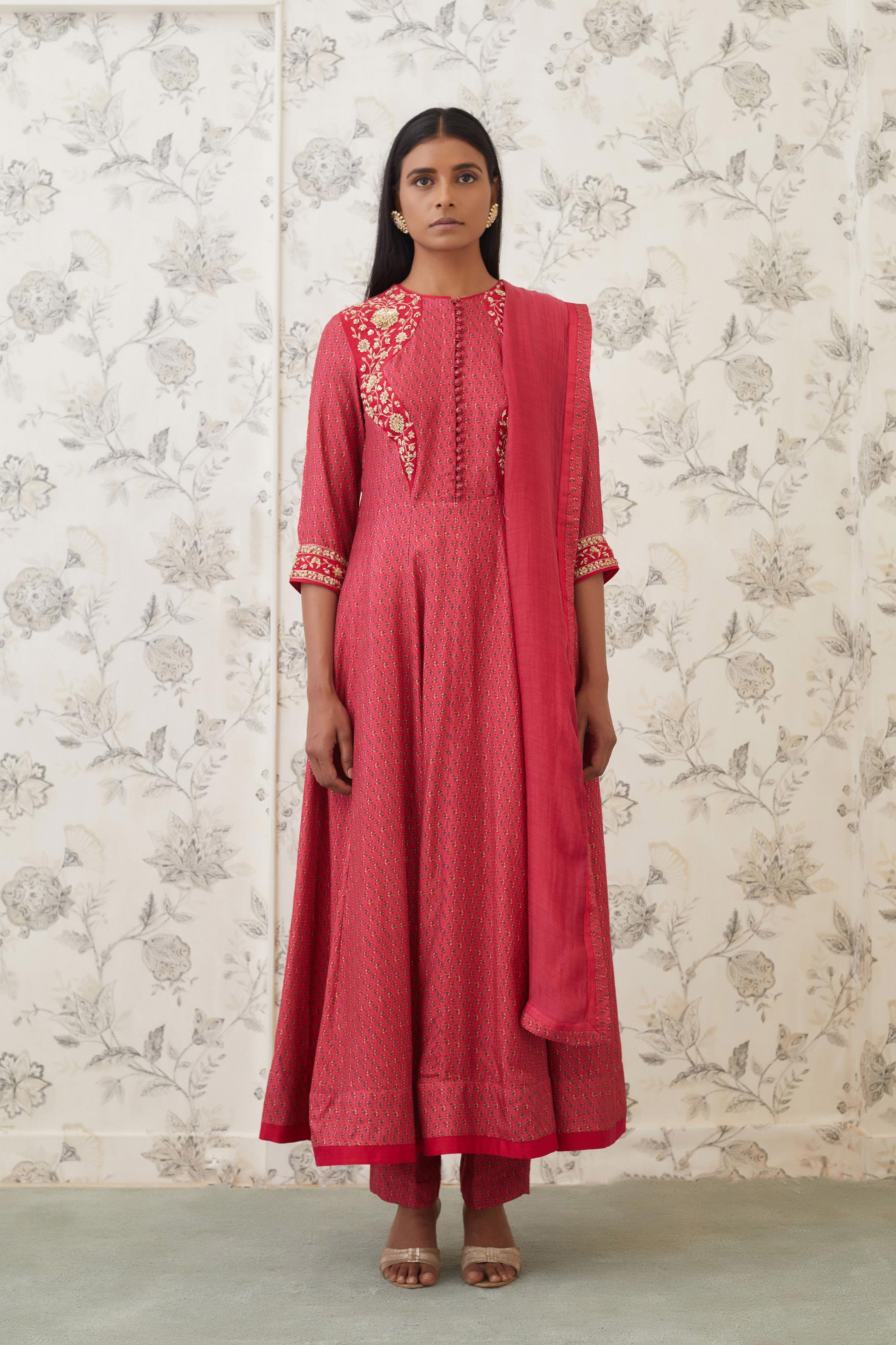 Coral Anarkali Set