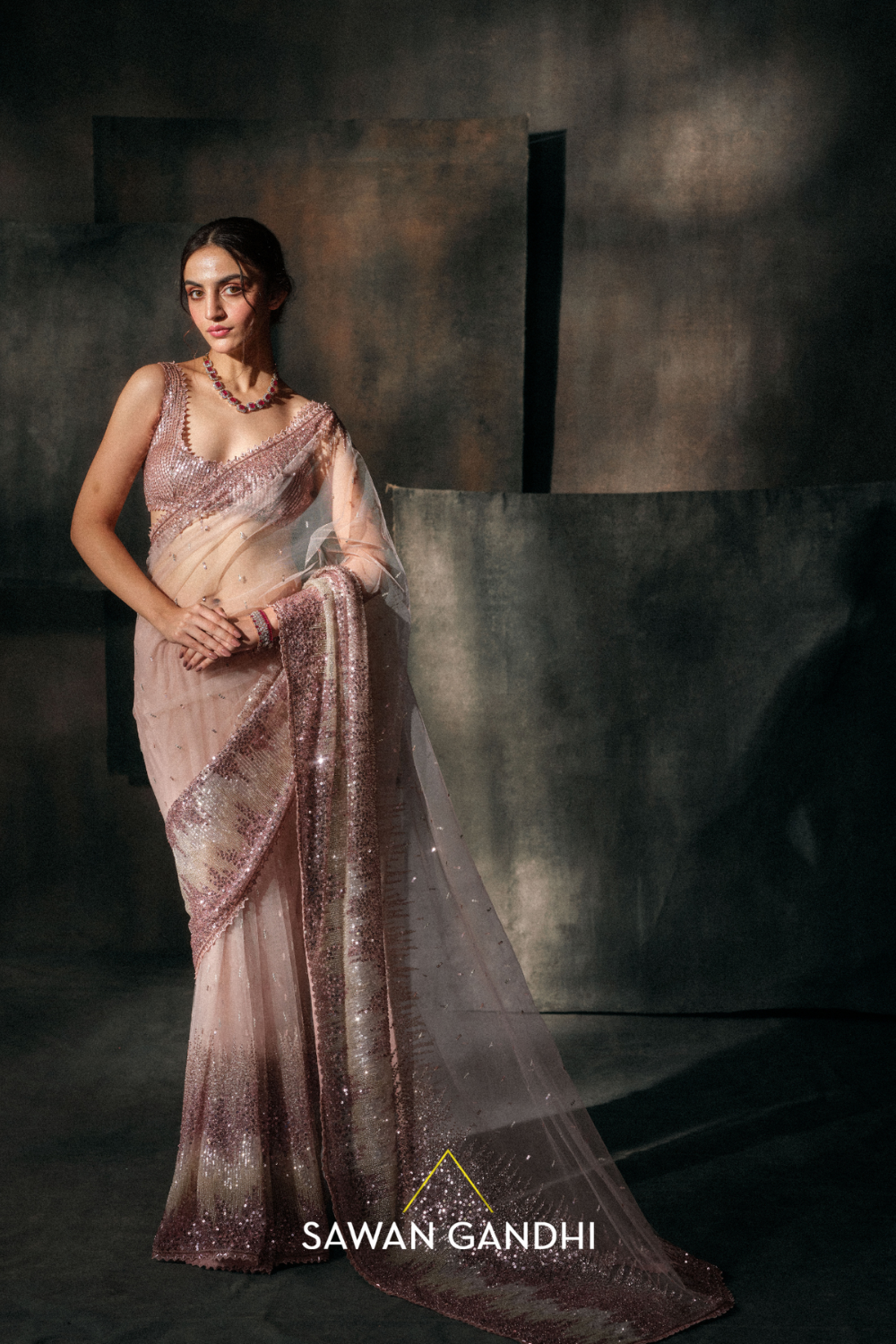 Blush Pink Sequin Saree