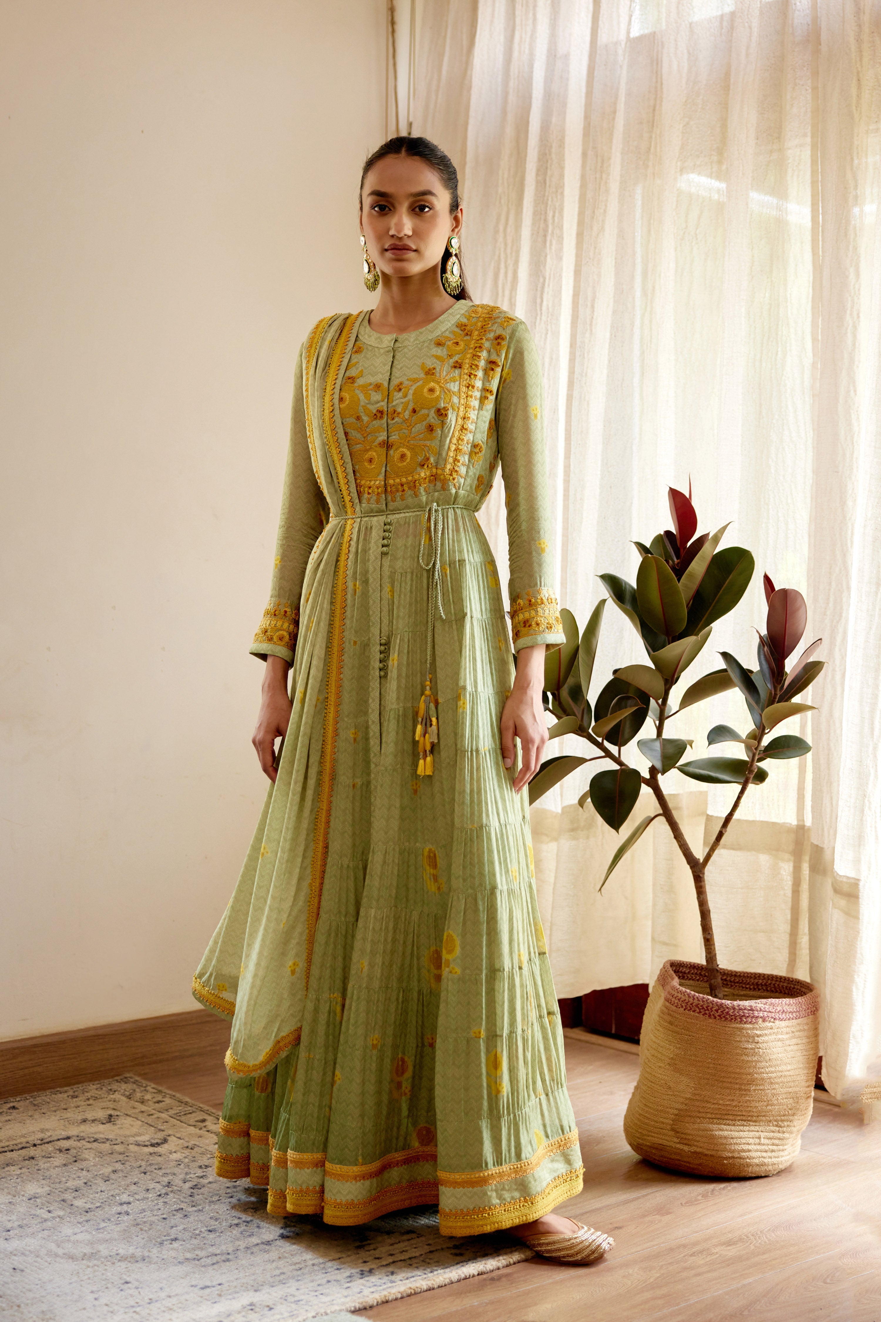 Neutral Green Anarkali Set