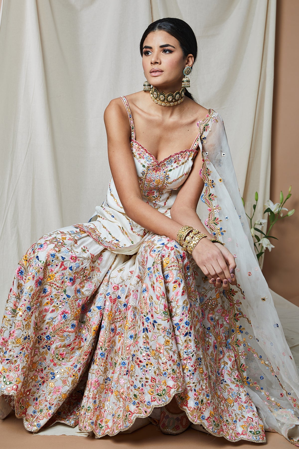 IVORY STRAPPY GHARARA