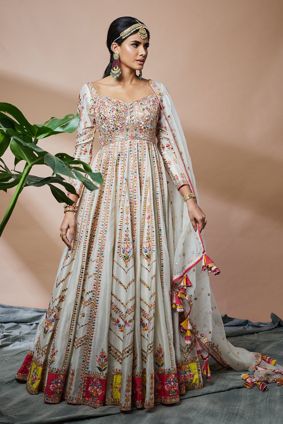 Ivory Georgette Anarkali With Patchwork