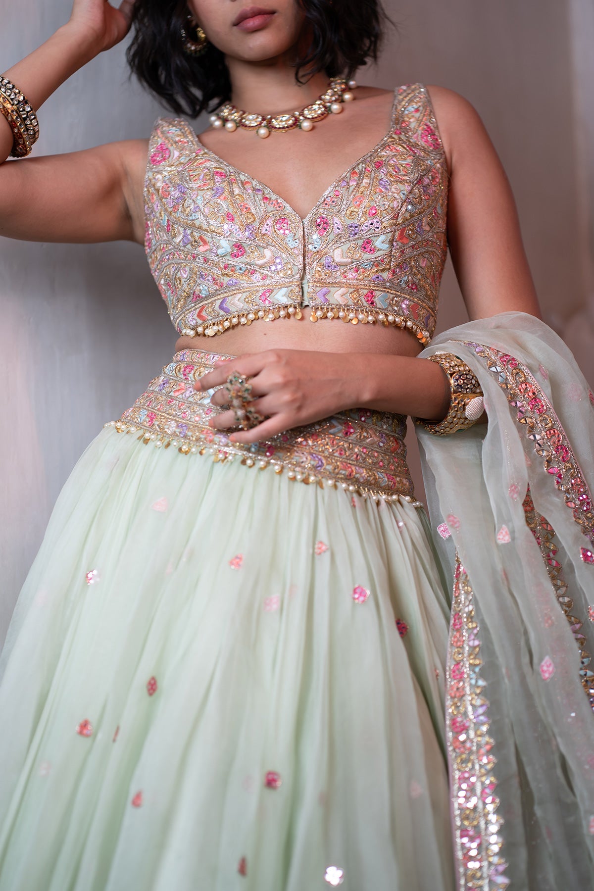 Mint Green Organza Lehenga