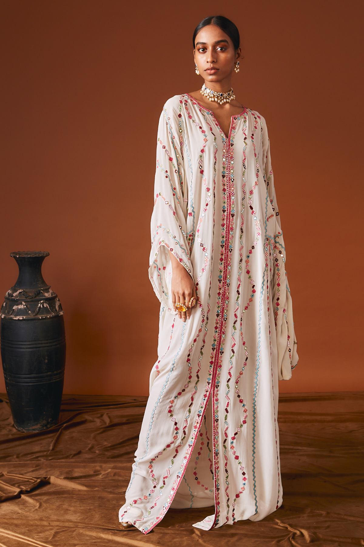 Ivory Georgette Cowl Kaftan