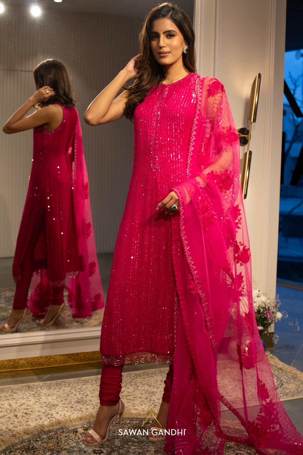 Hot pink sequins suit