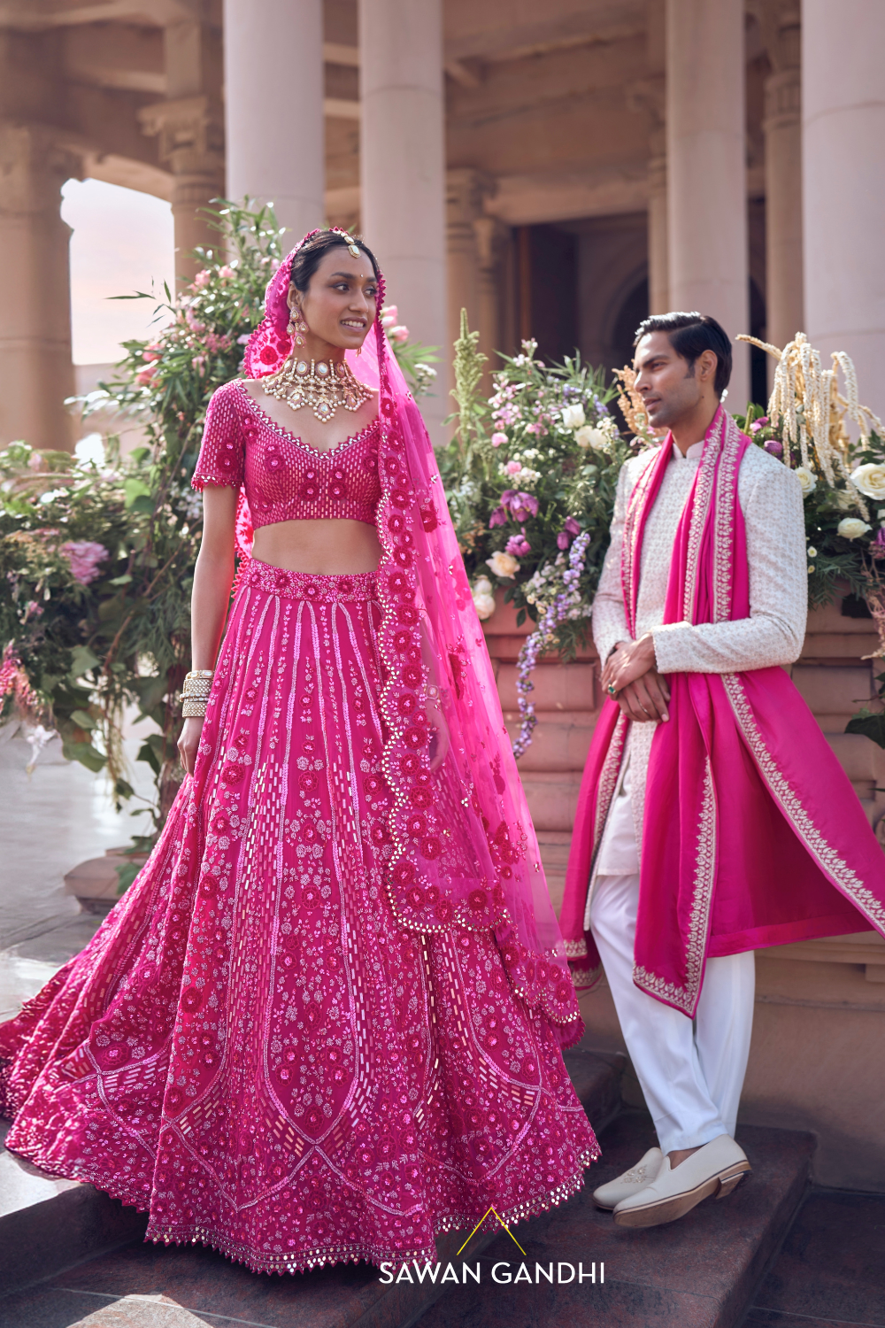 IVORY FRENCH KNOT SHERWANI