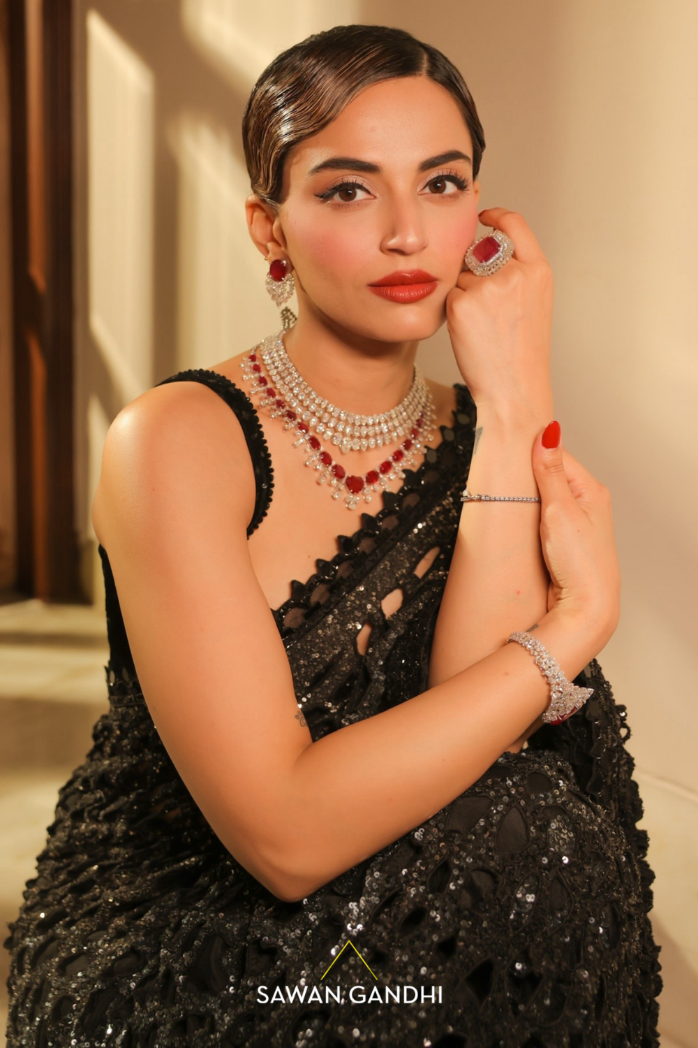 Mehak bakshi in Black ombre cutwork saree