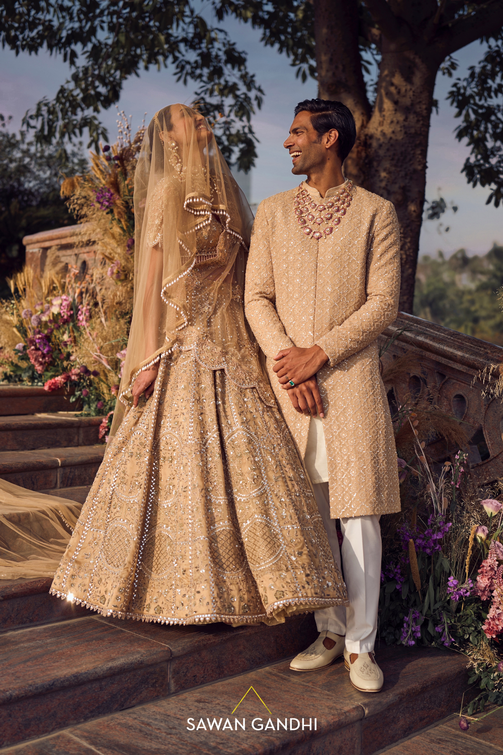 DARK BEIGE CHIKANKARI SHERWANI