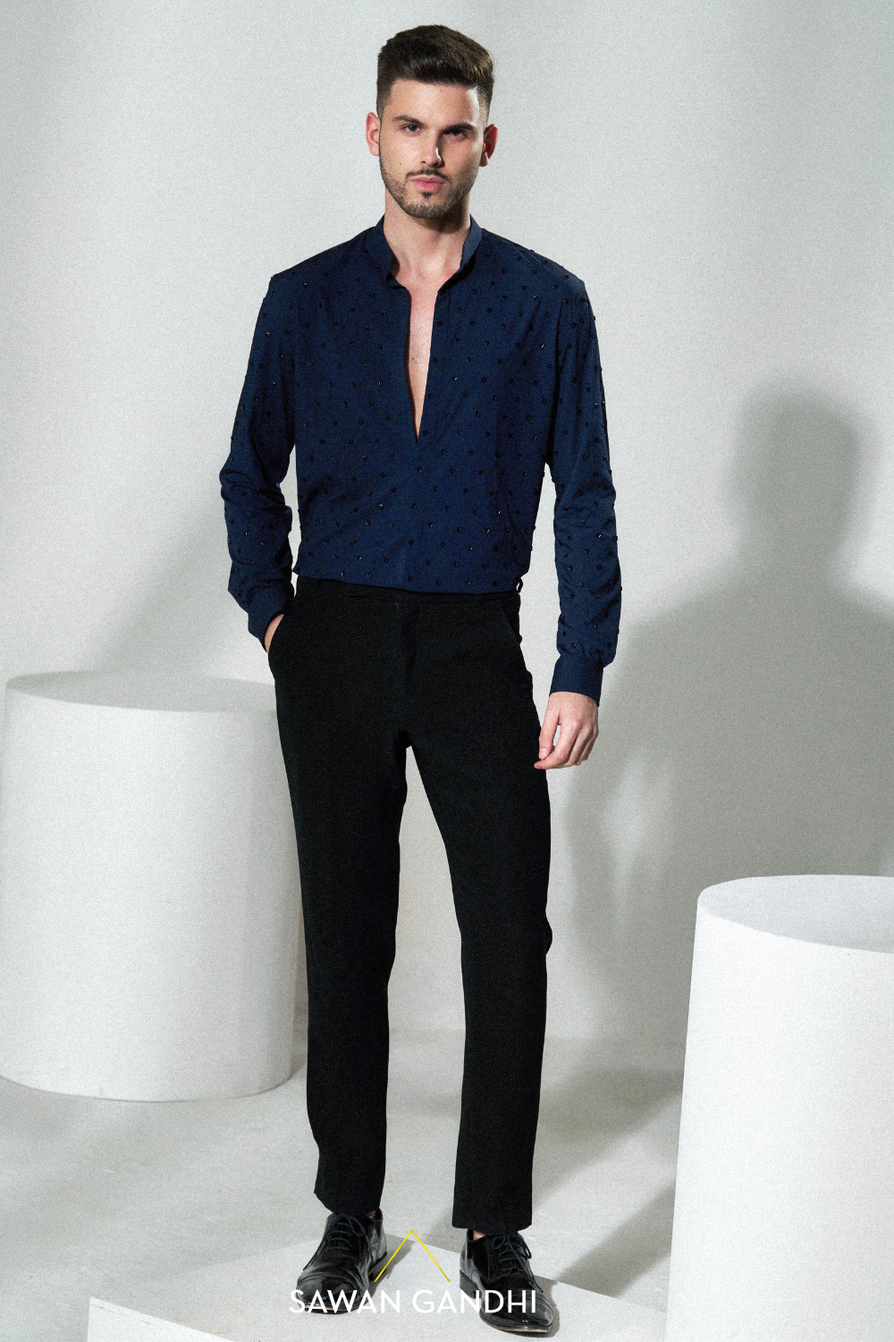 Blue shirt with cutdana details