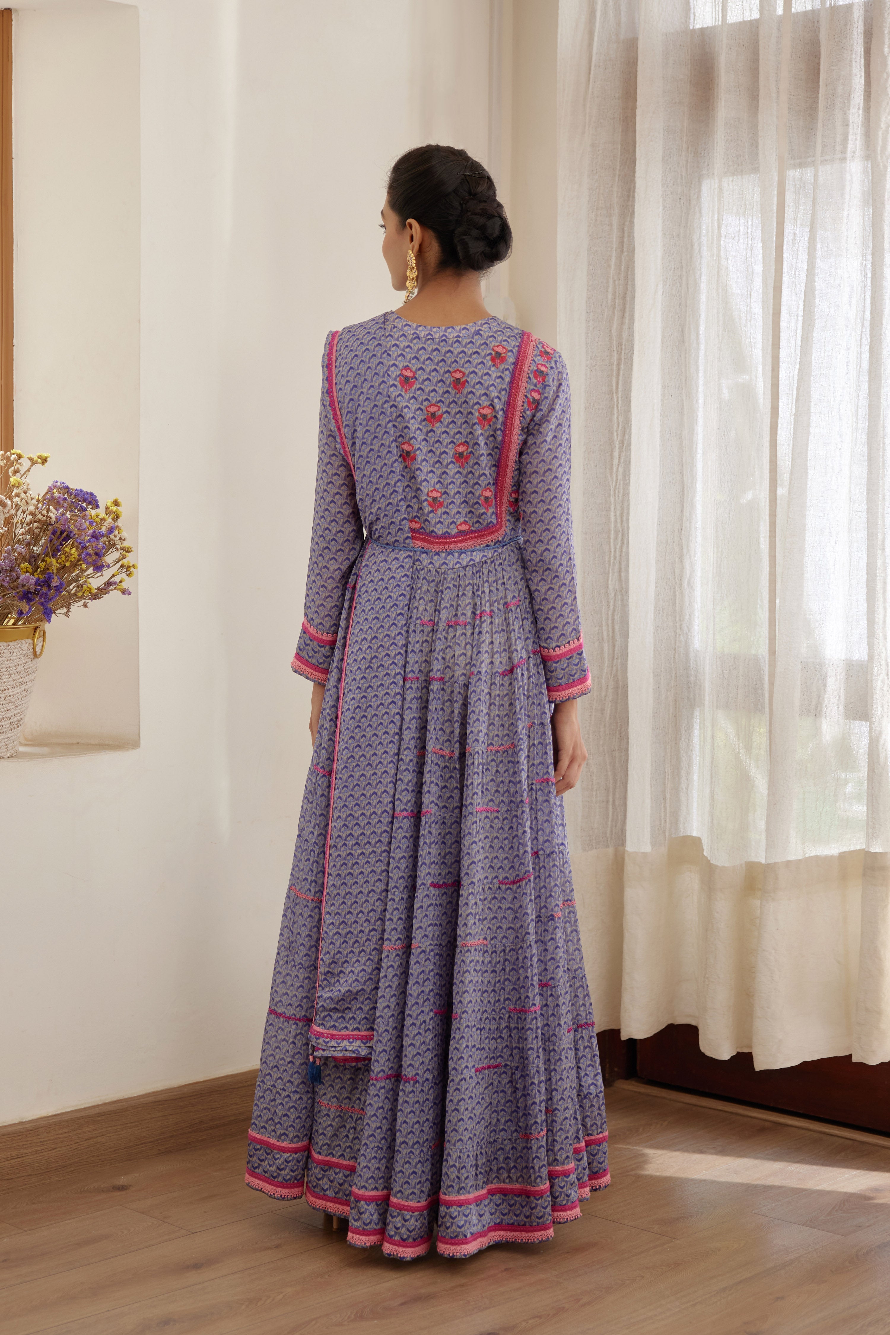 Blue Grey Anarkali Set
