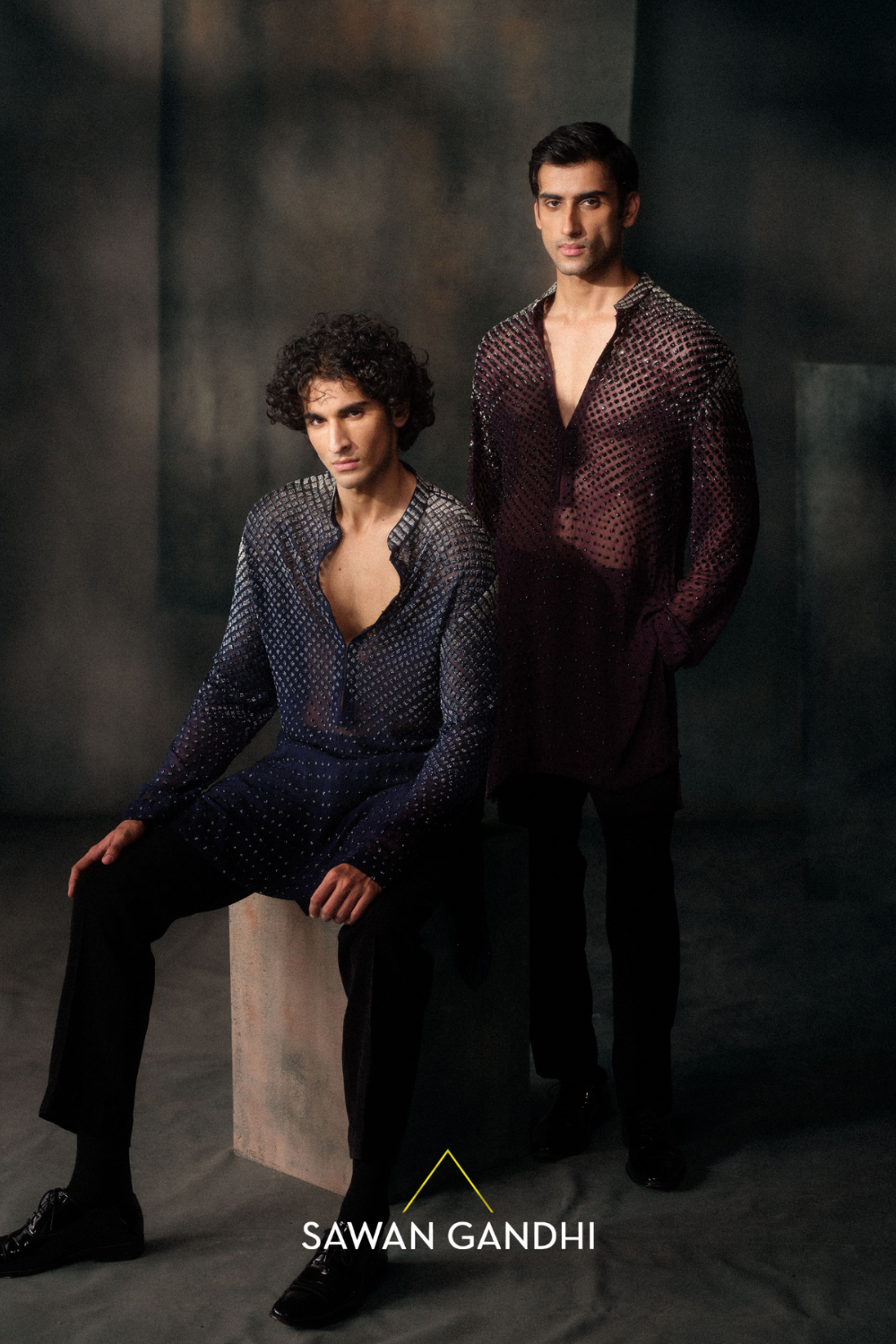 Blue Ombre Cutdana Kurta