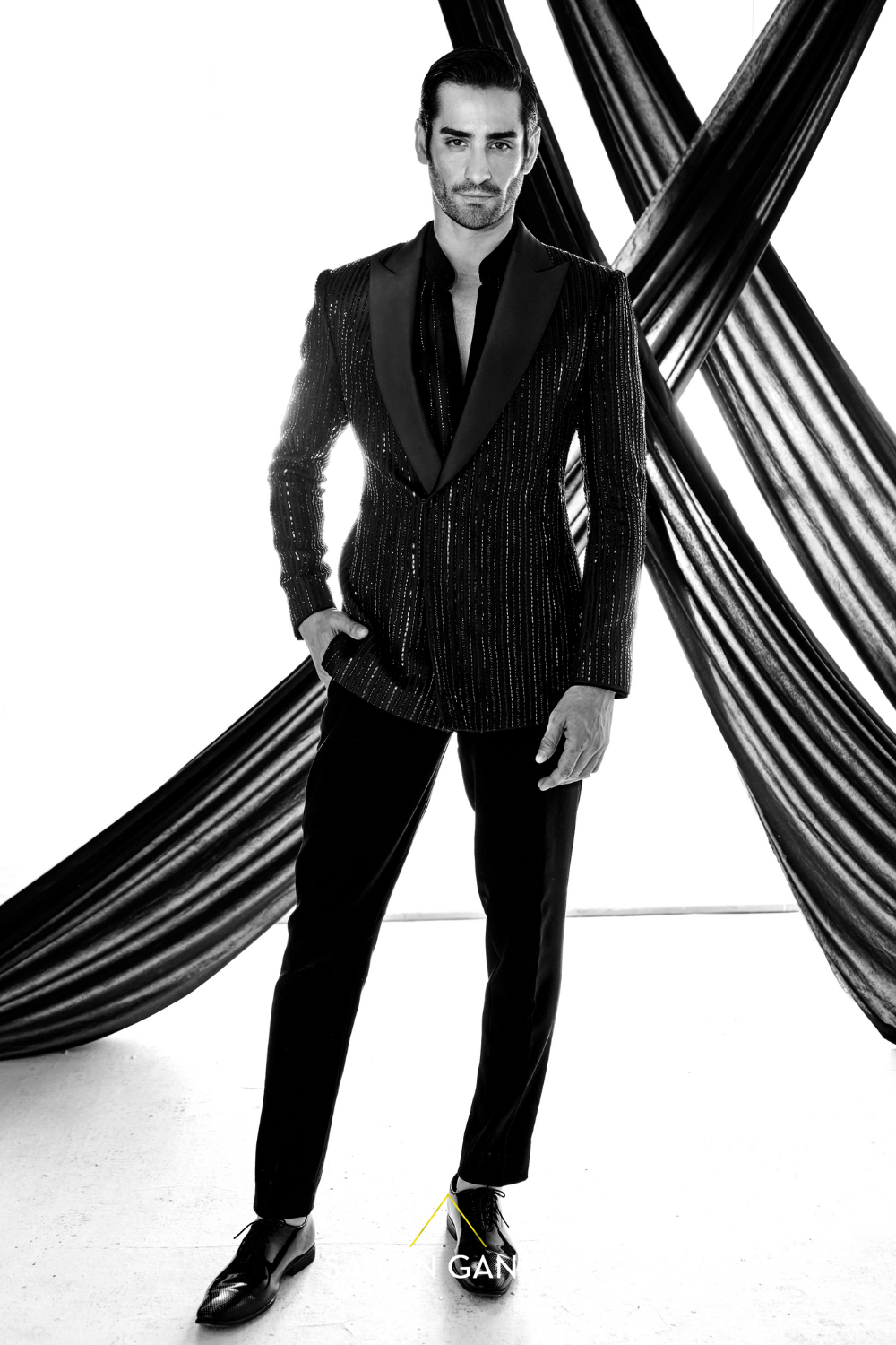 Black cutdana lines jacket