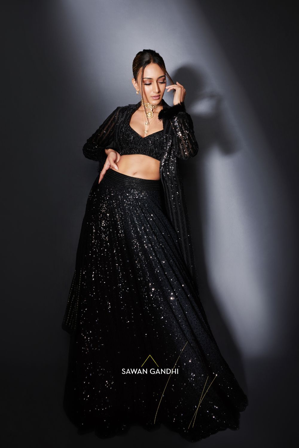 Erica in Black sequins lehenga