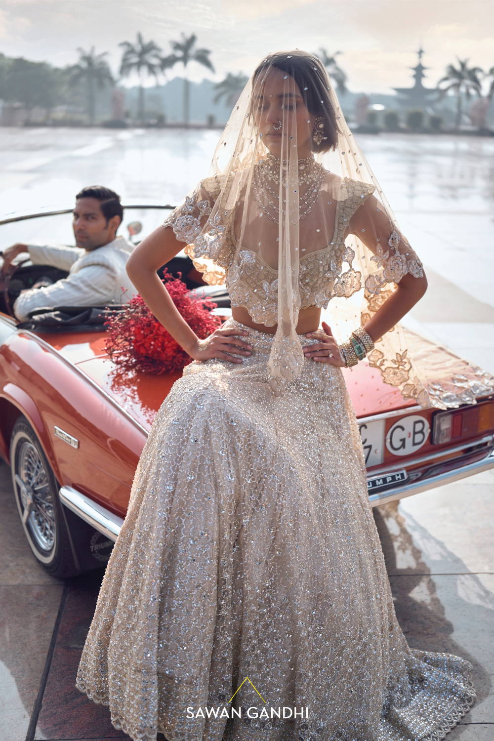 GOLDEN BEIGE MIRROR WORK LEHENGA