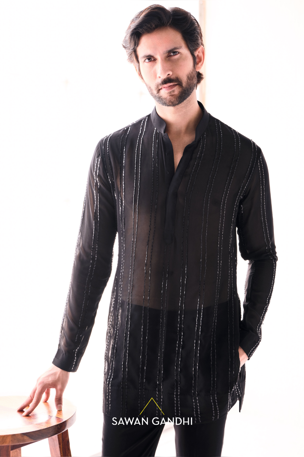 Black georgette parallel lines kurta