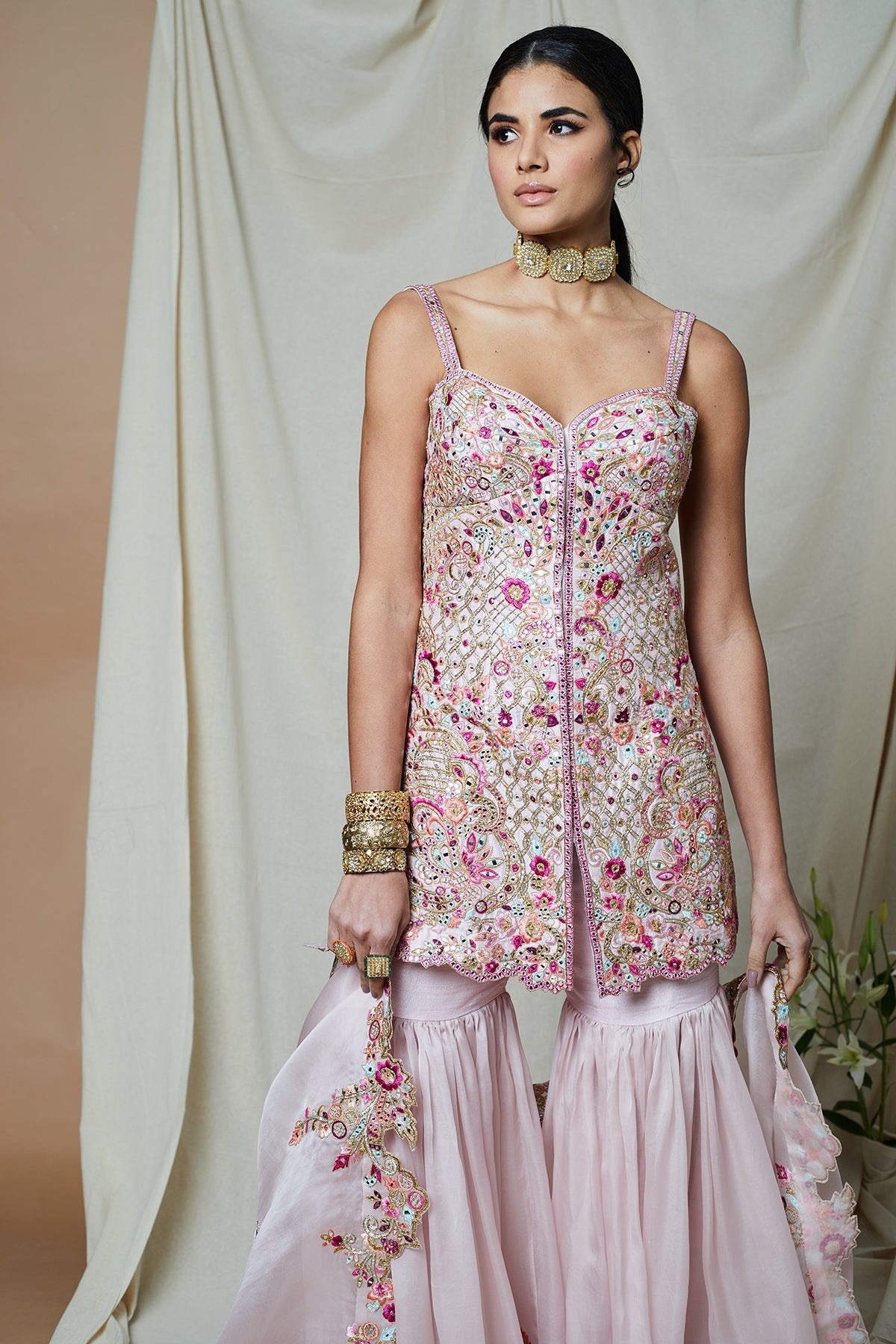 PINK ORGANZA GHARARA