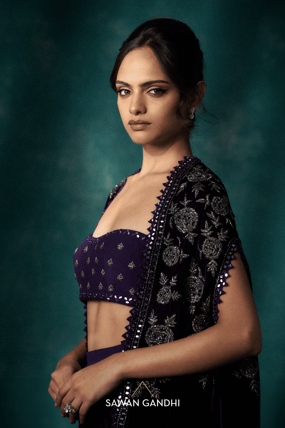 Purple velvet cape set