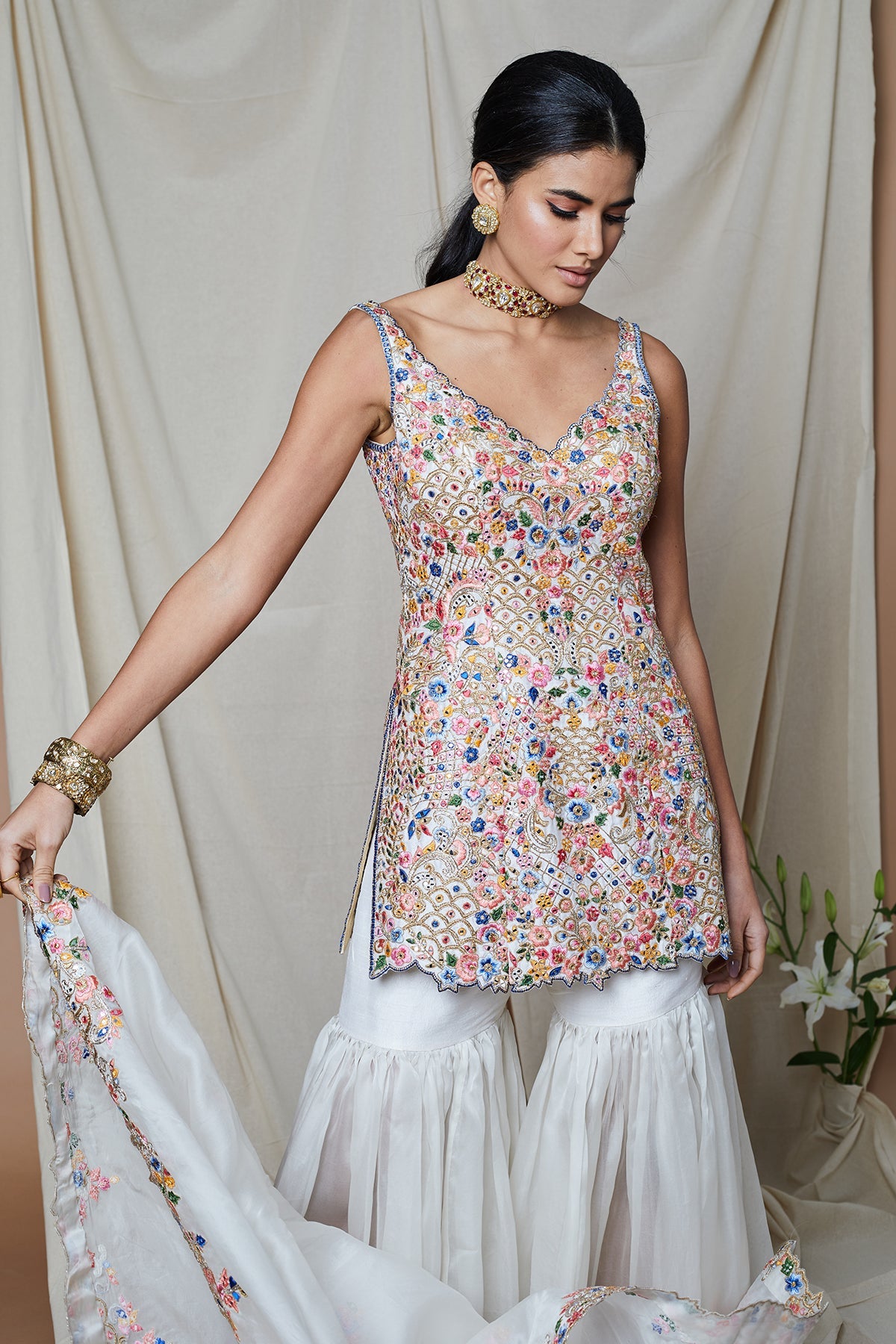 IVORY ORGANZA GHARARA