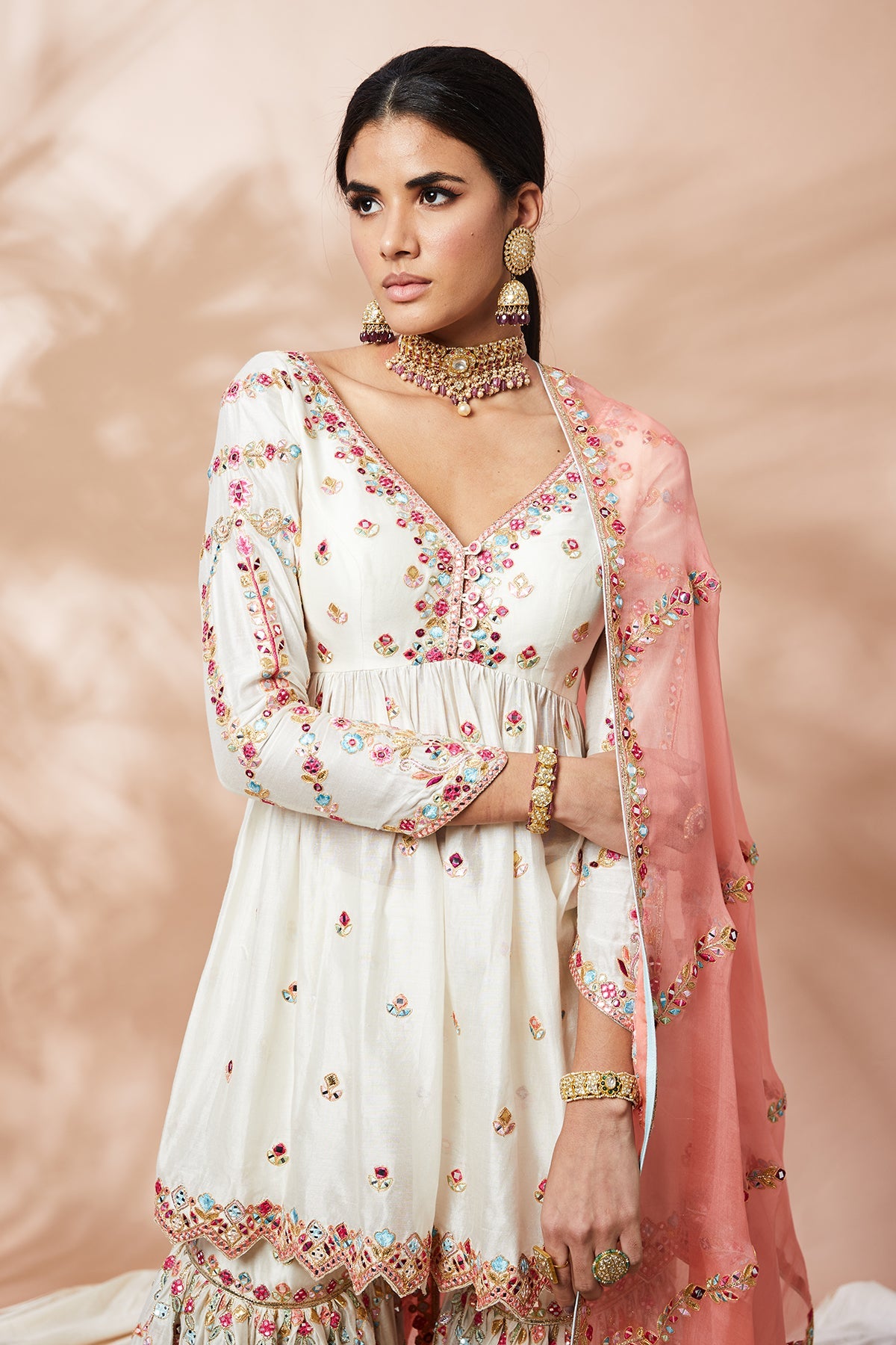 IVORY PEPLUM GHARARA SET