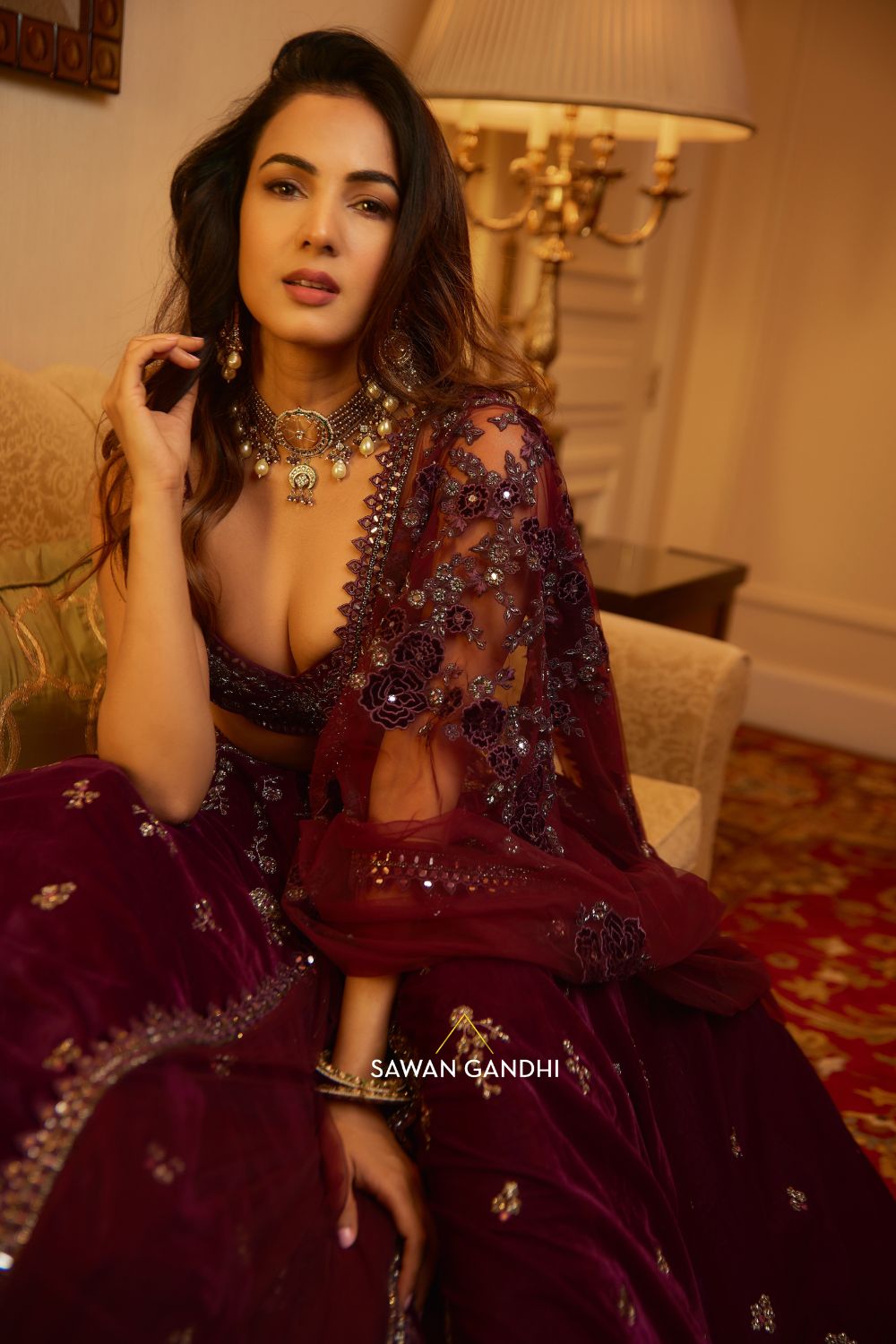Sonal Chauhan in Wine cutdana work lehenga