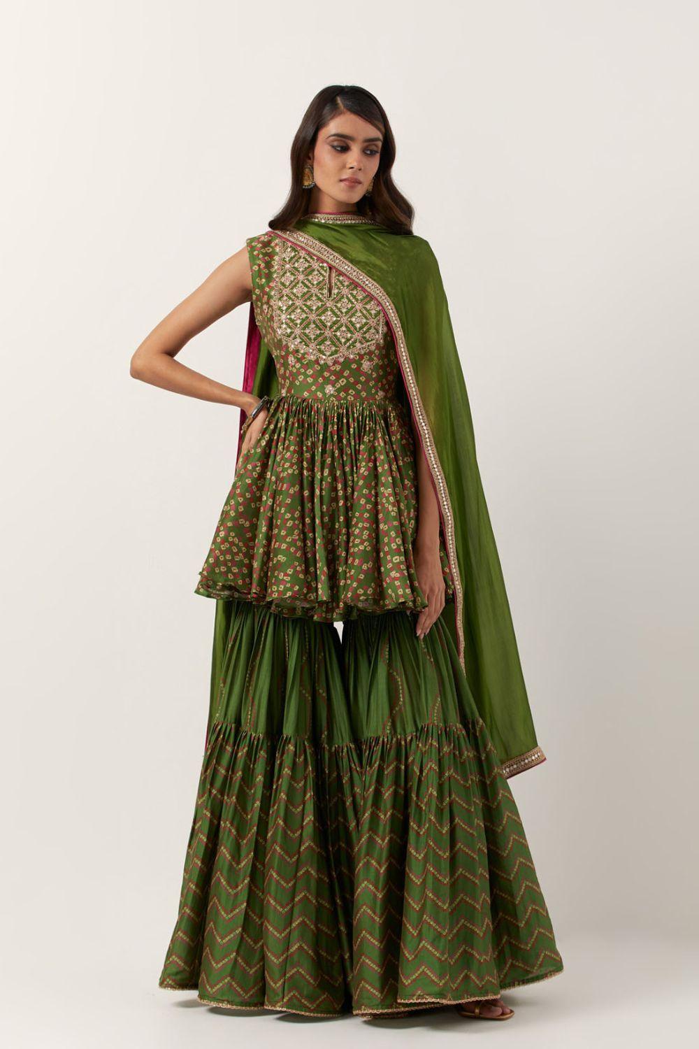 Pickle Green Bandhani Kedia Set