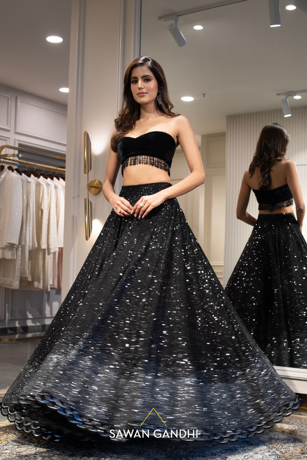 Grey to black ombre sequins lehenga