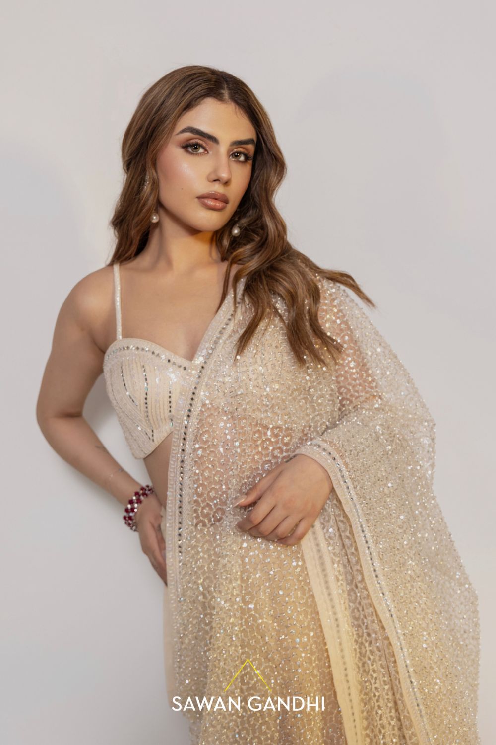 Muskan Chanana in Ivory cutdana work saree