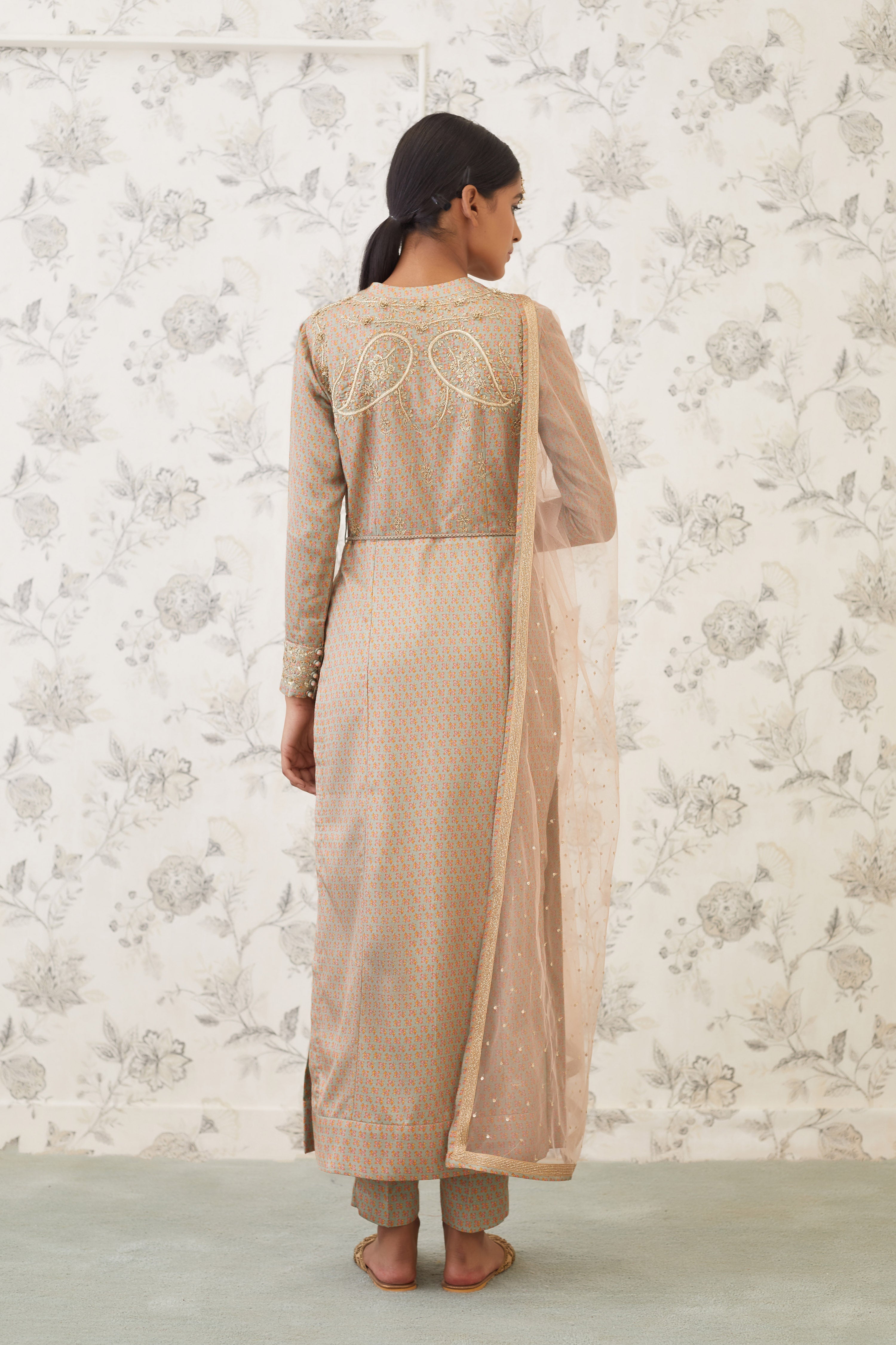 Light Olive Green Anarkali Set