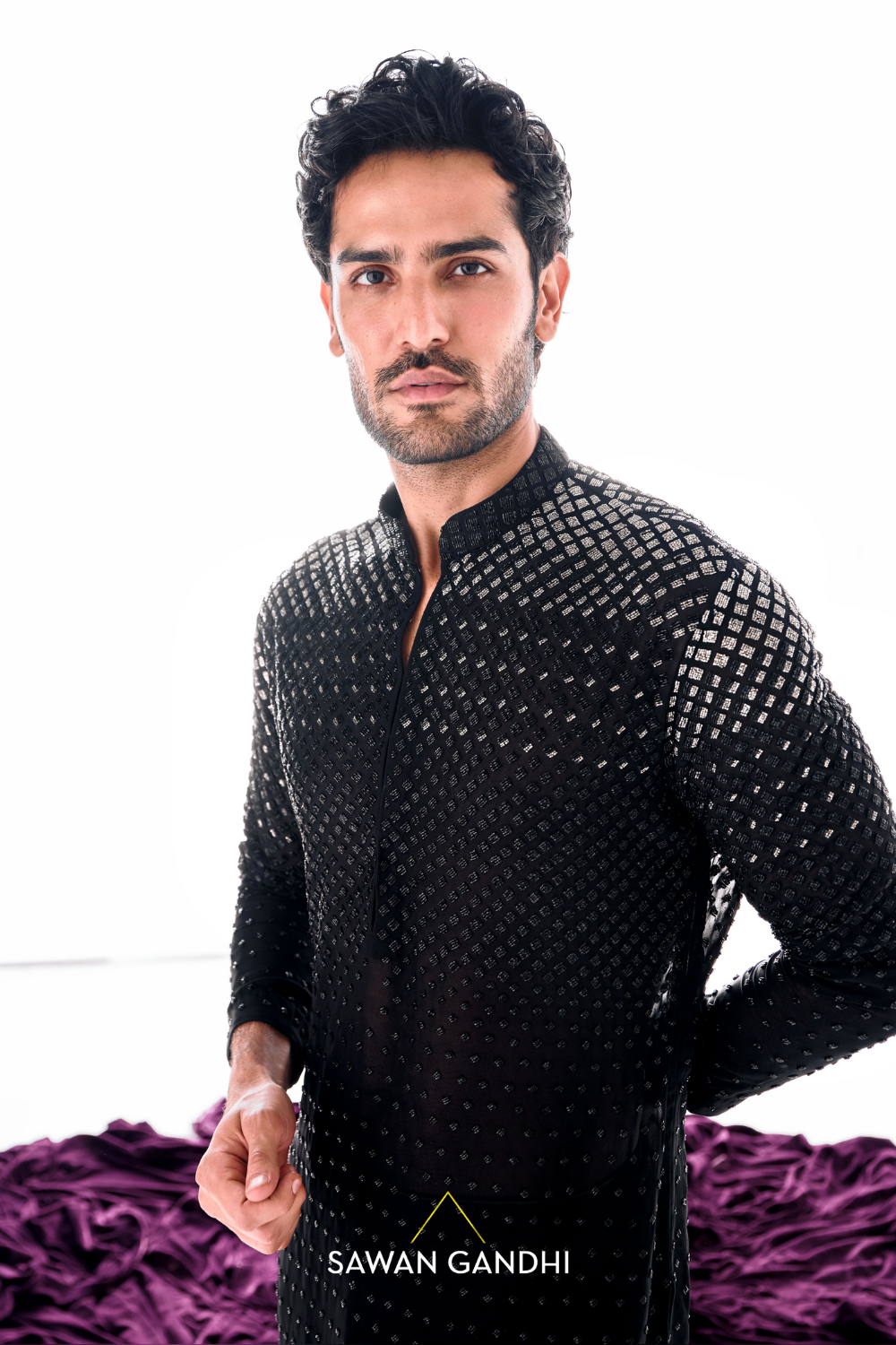 sliver to black ombre kurta