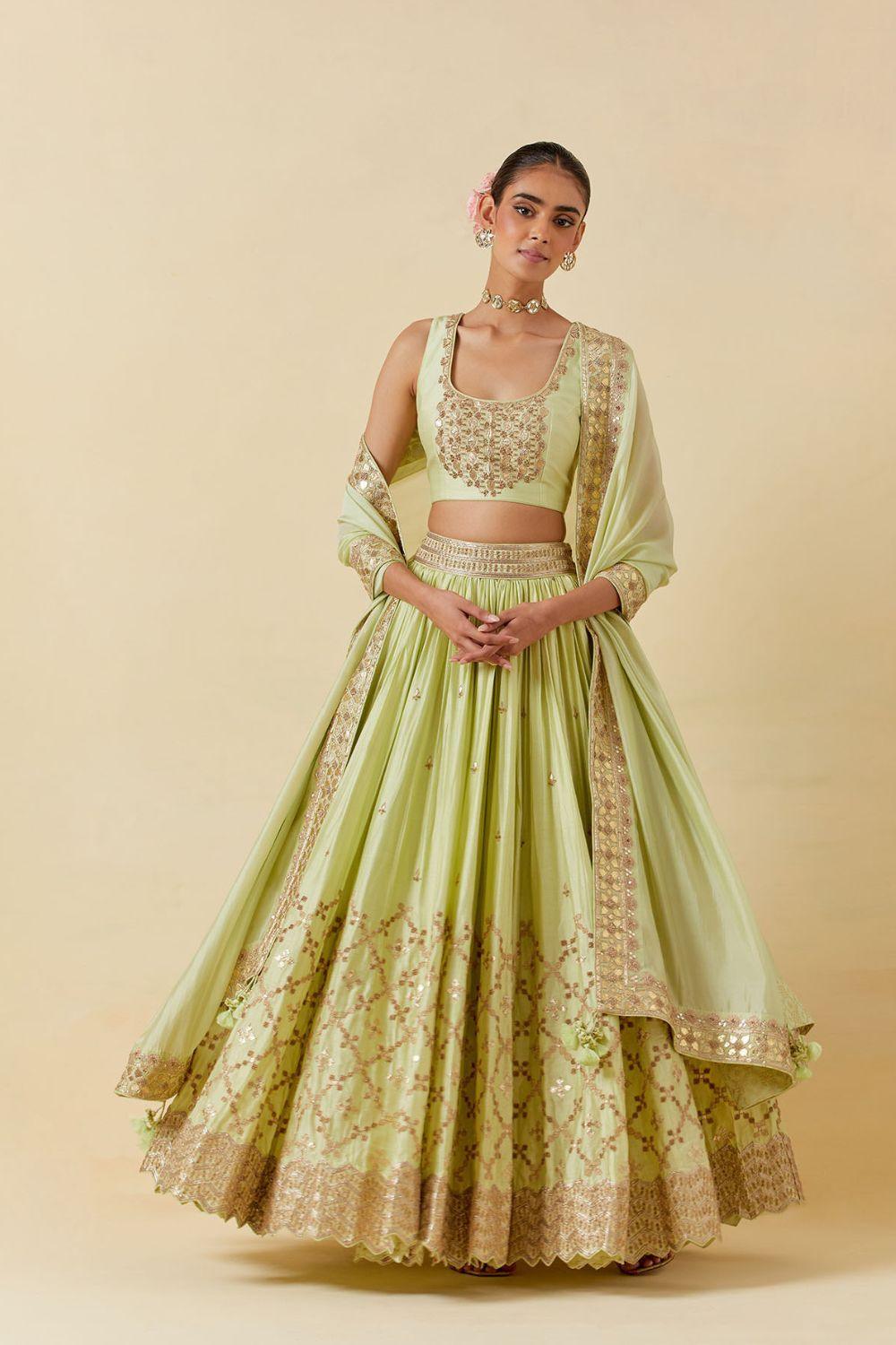 Mint Lehenga Paired With Blouse Dupatta