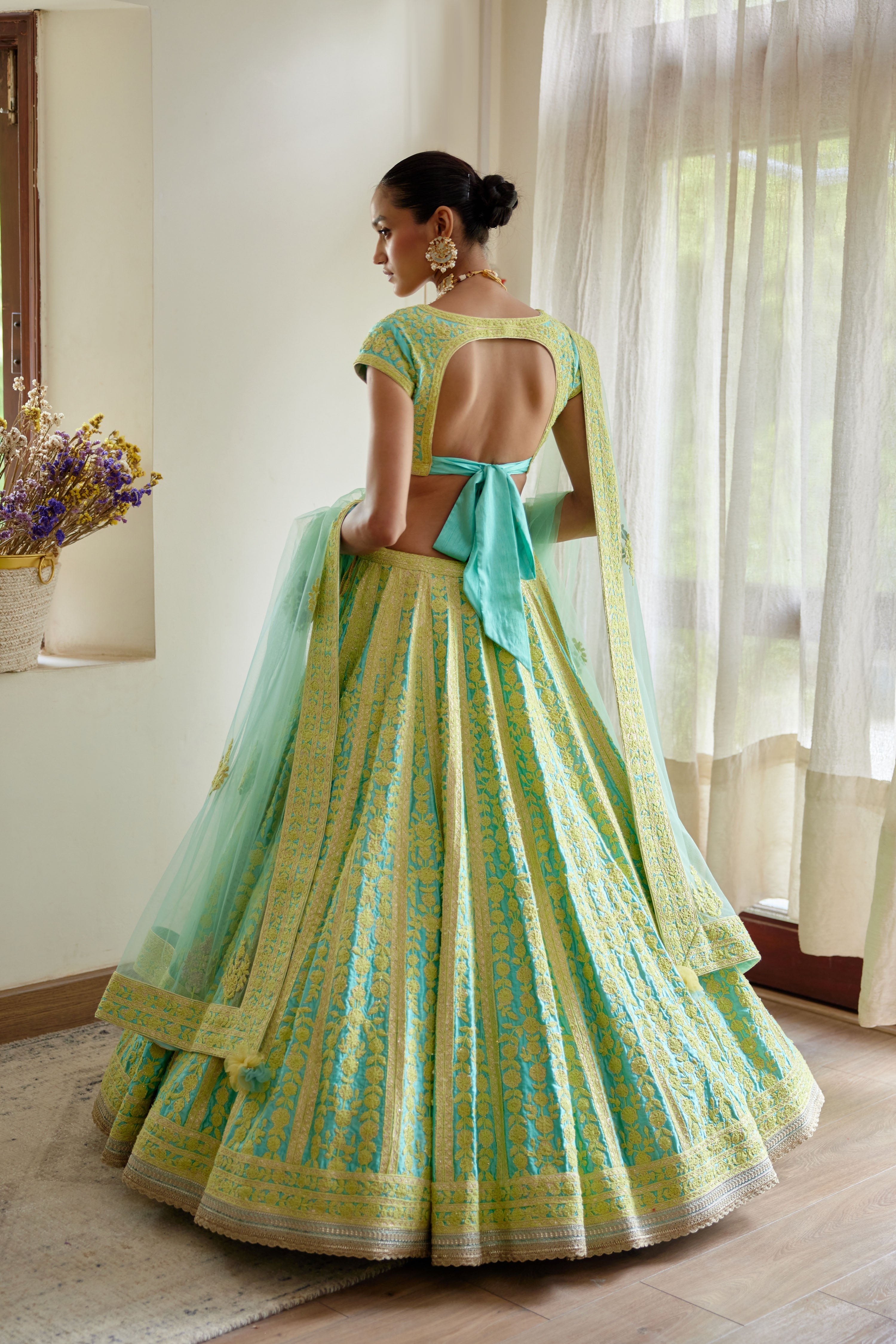 Sea Blue - Light Green Lehenga Set