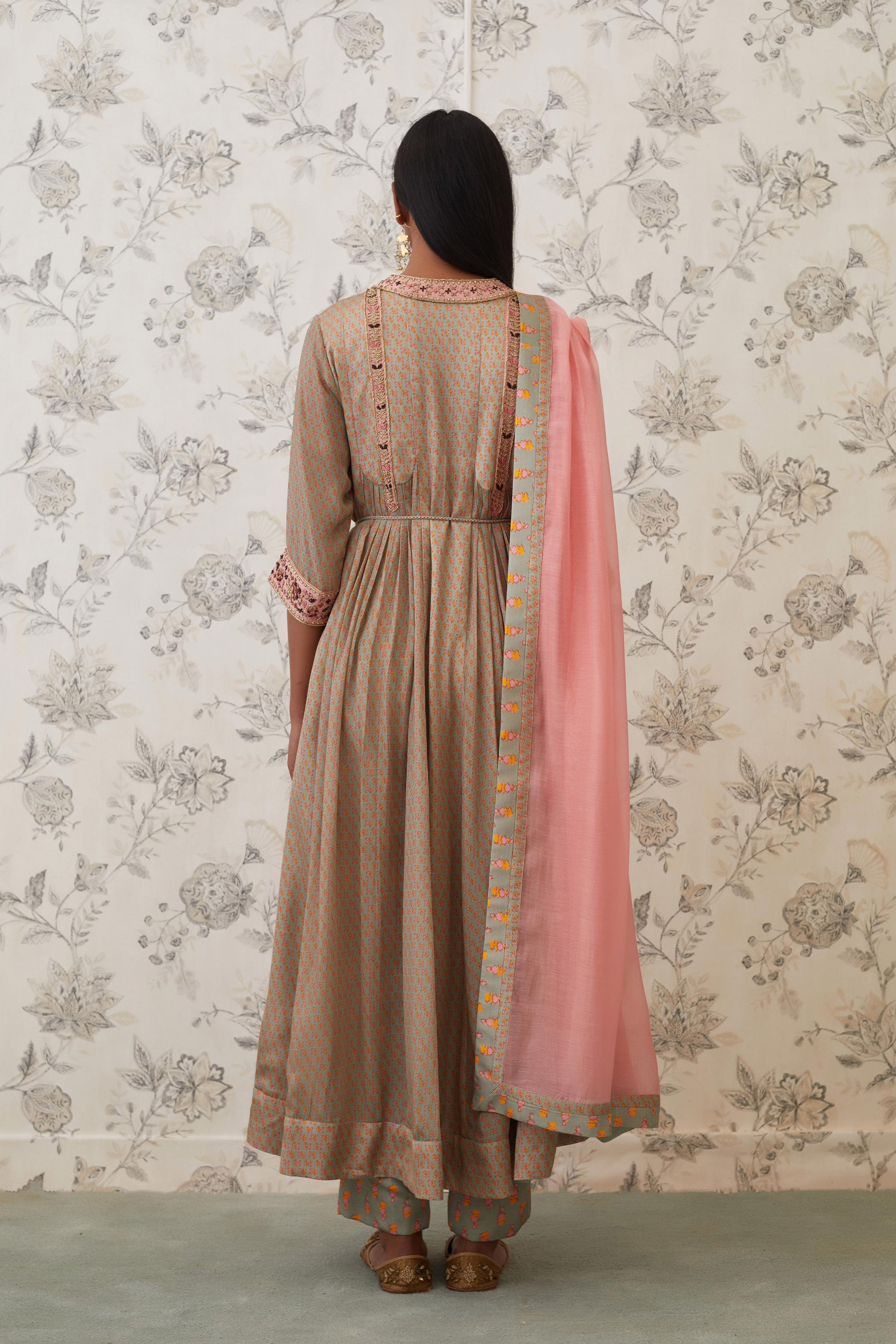 Light Olive Green Anarkali Set