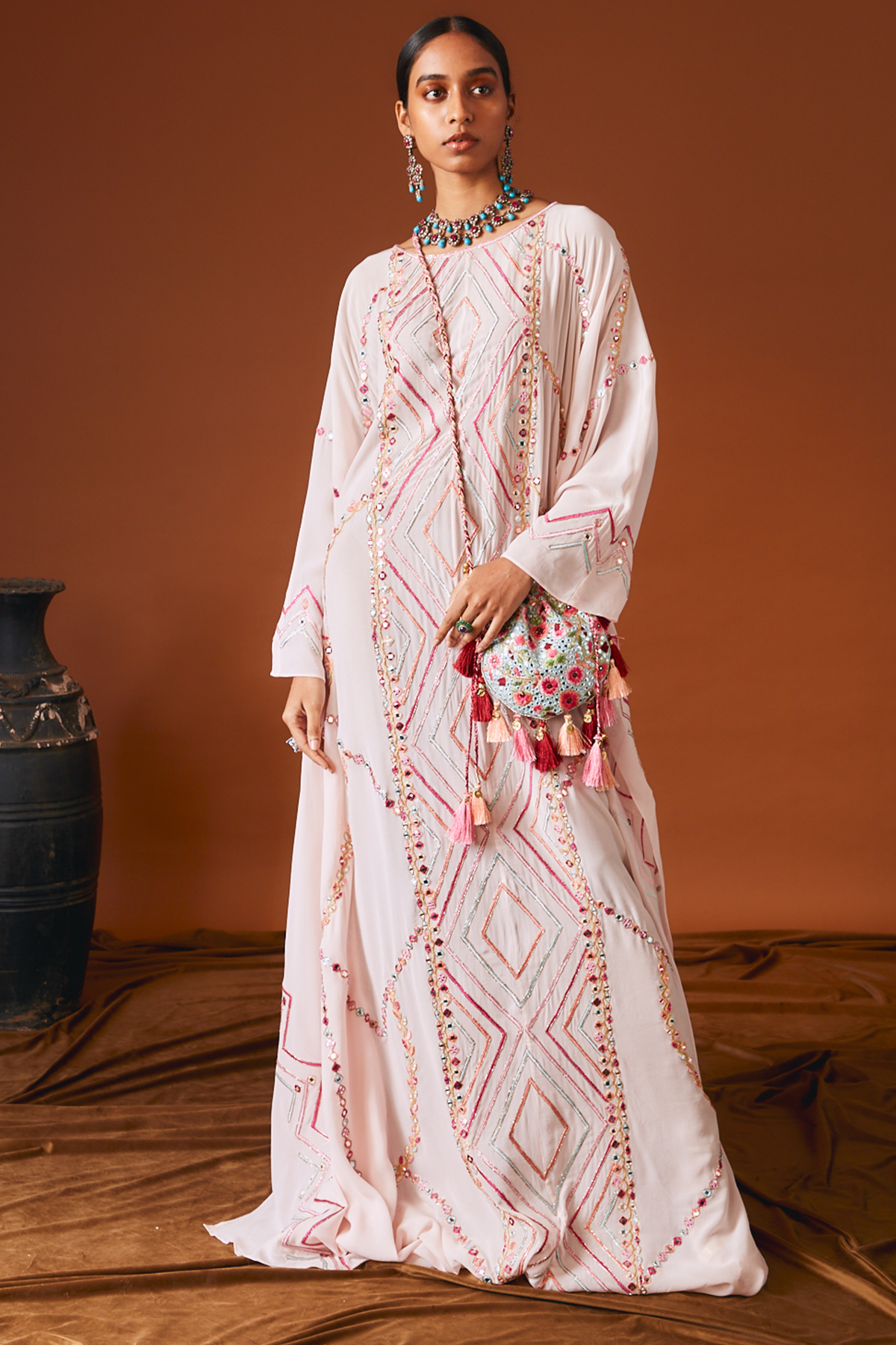 Pink Georgette Aztek Kaftan