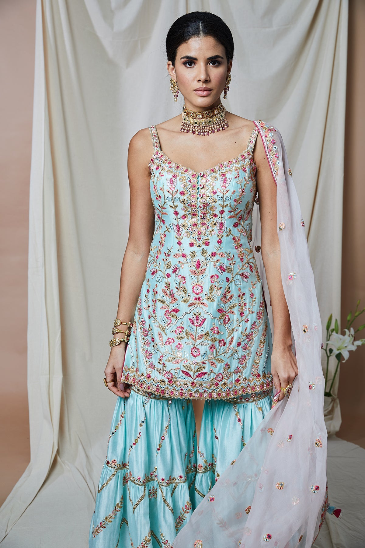 BLUE CHANDERI GHARARA