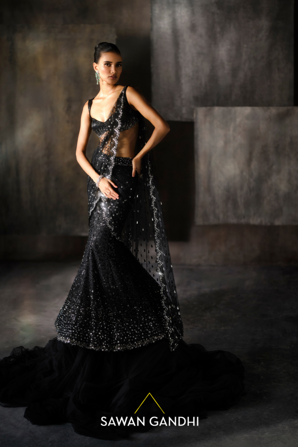 Black Drape Saree
