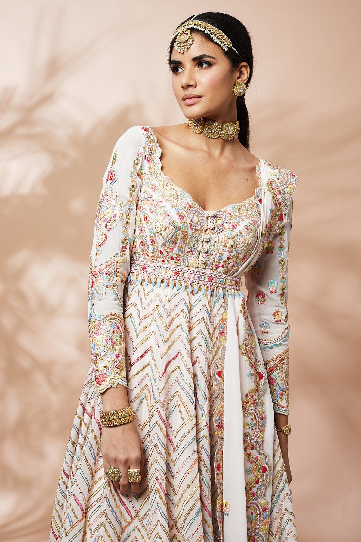 Light Pink Georgette Resham And Gota Anarkali