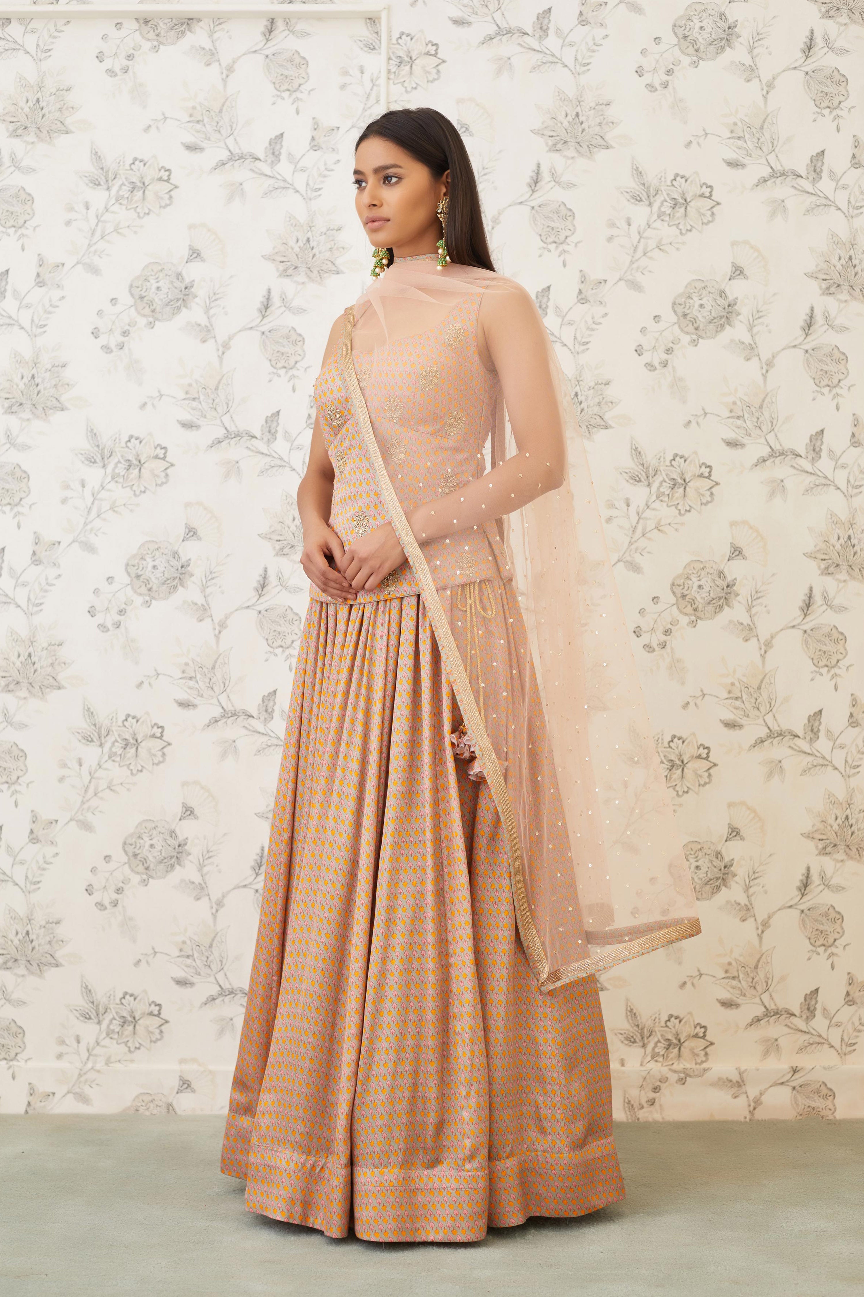 Neutral Pink Kurti & Skirt Set
