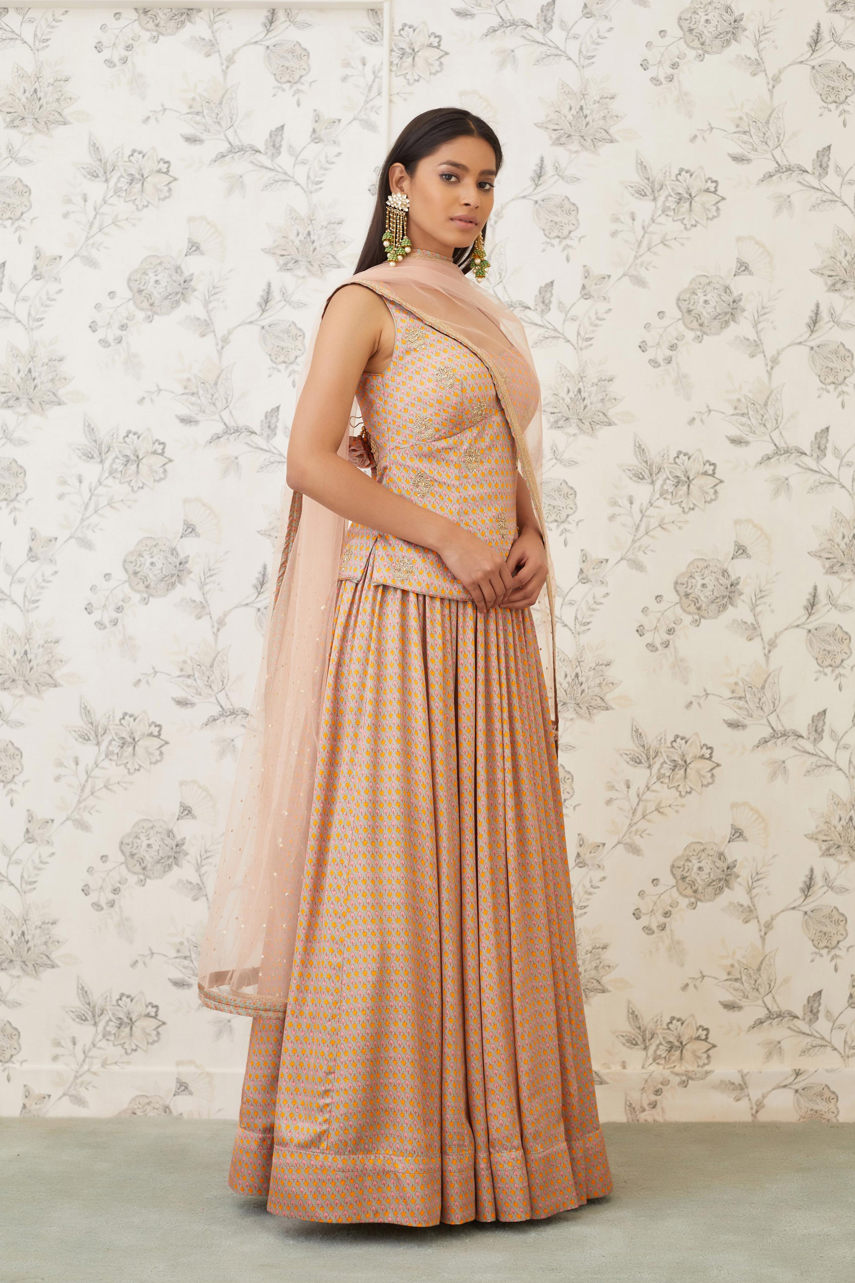 Neutral Pink Kurti & Skirt Set