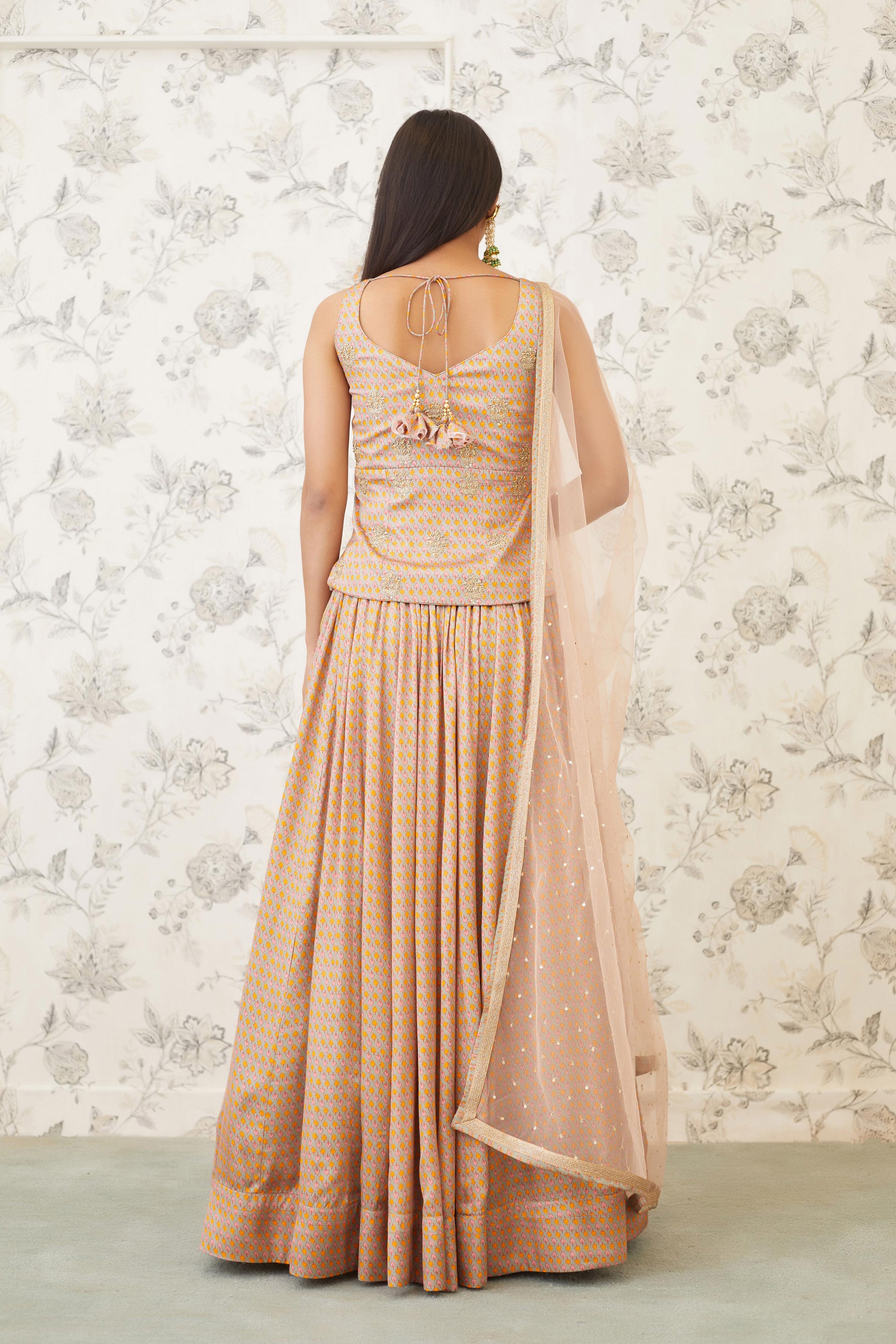 Neutral Pink Kurti & Skirt Set