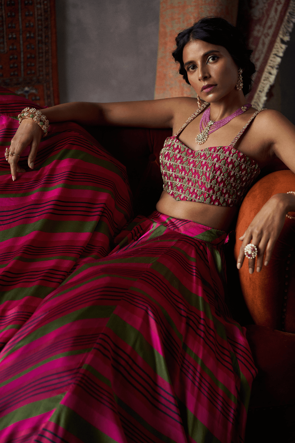 Cherry Red Satin Silk Lehenga Set