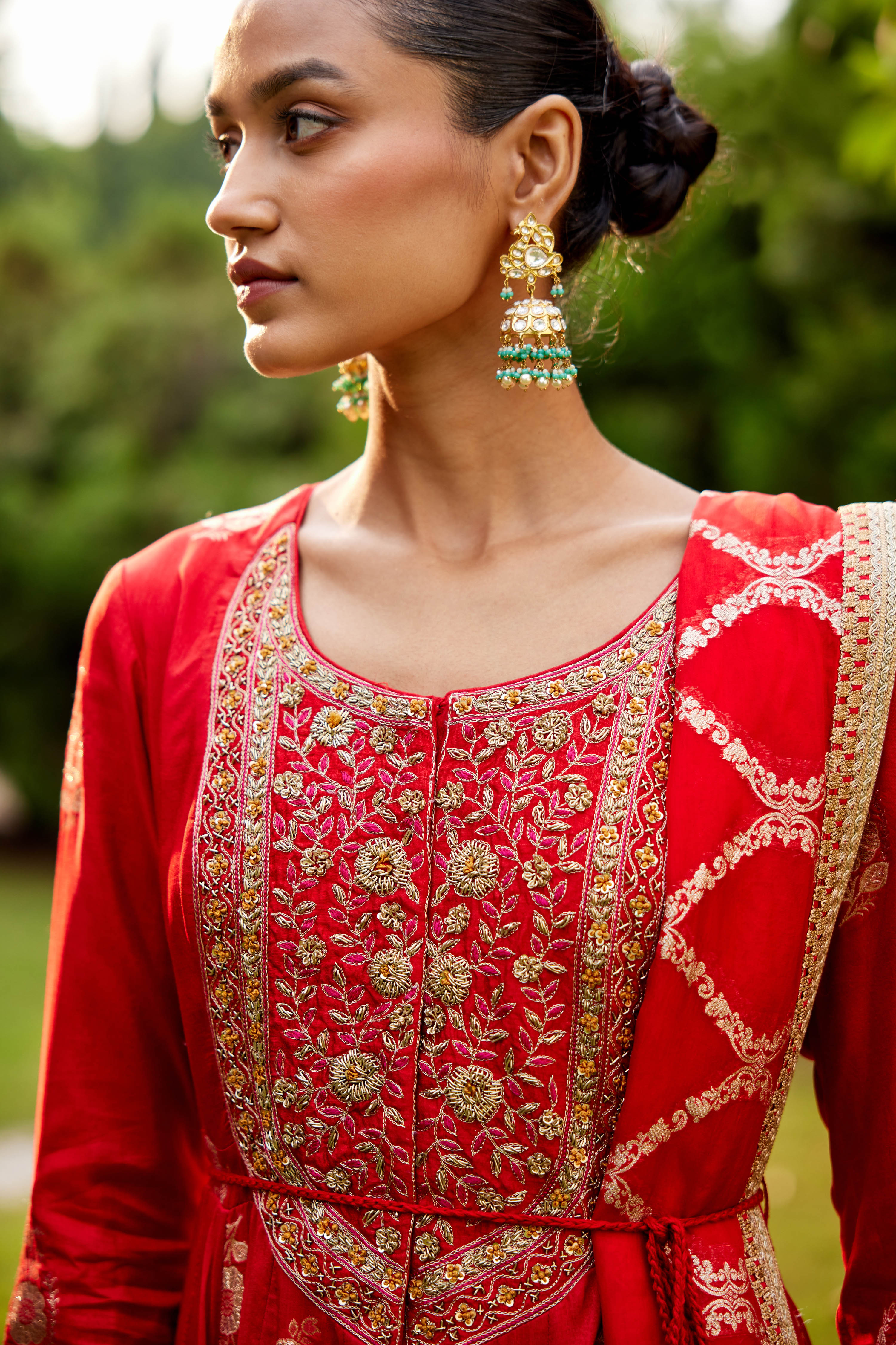 Red Anarkali Set