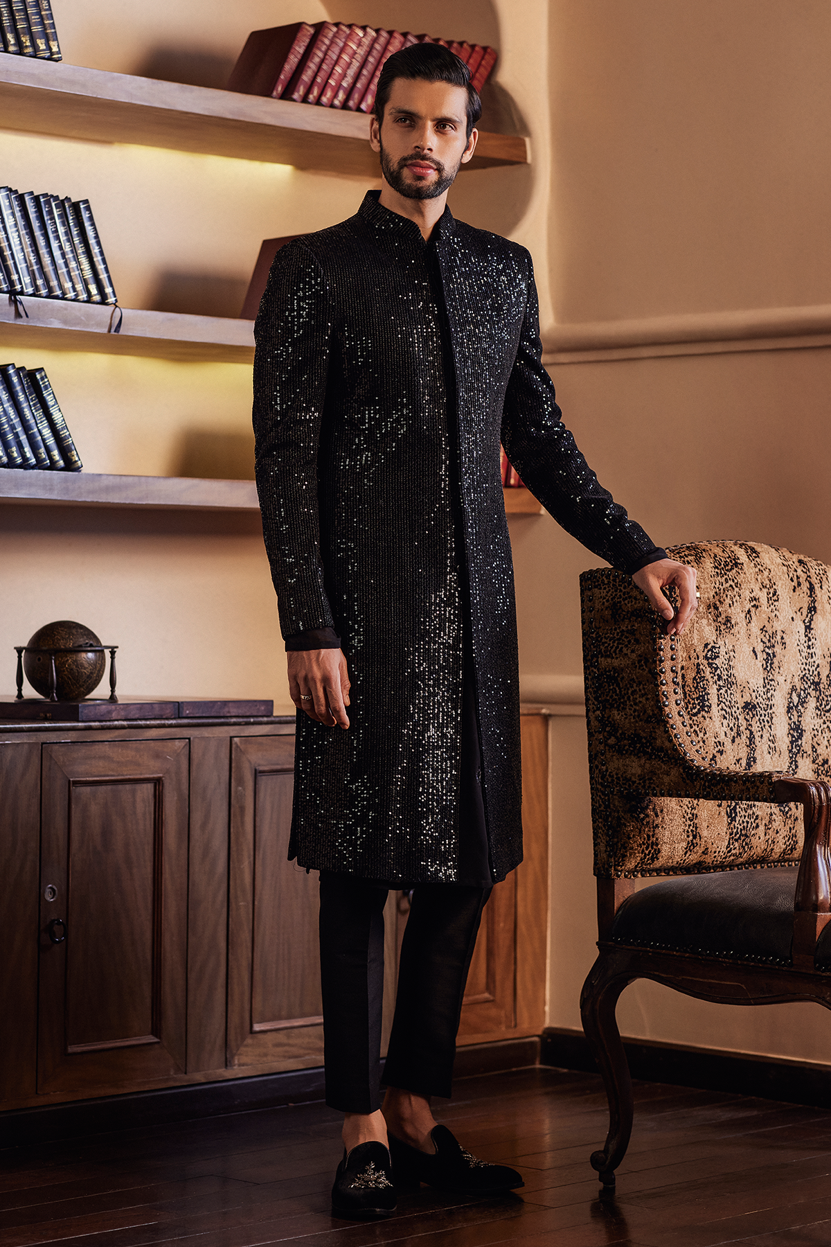 Black Sequence Sherwani