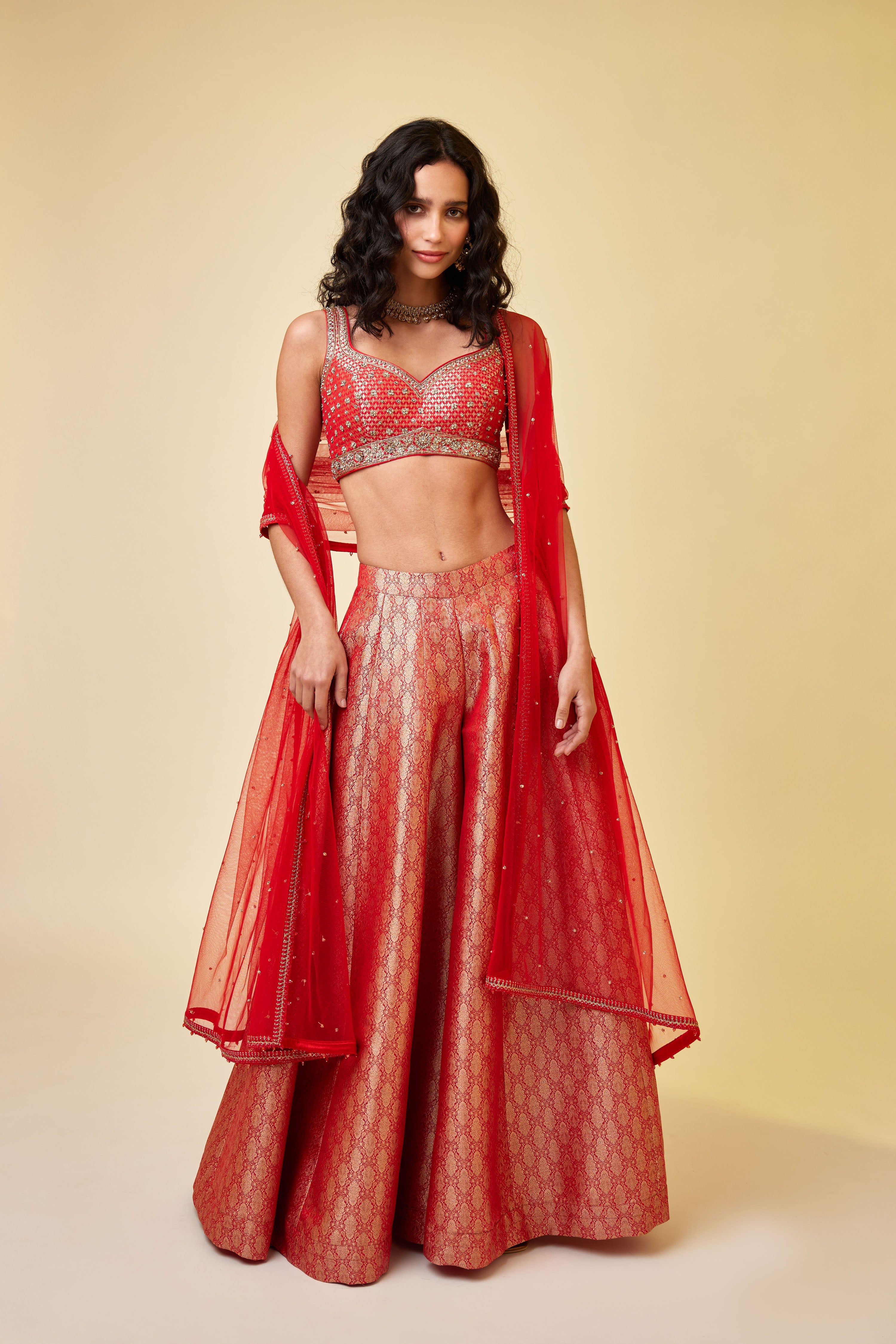 Red Sharara Set