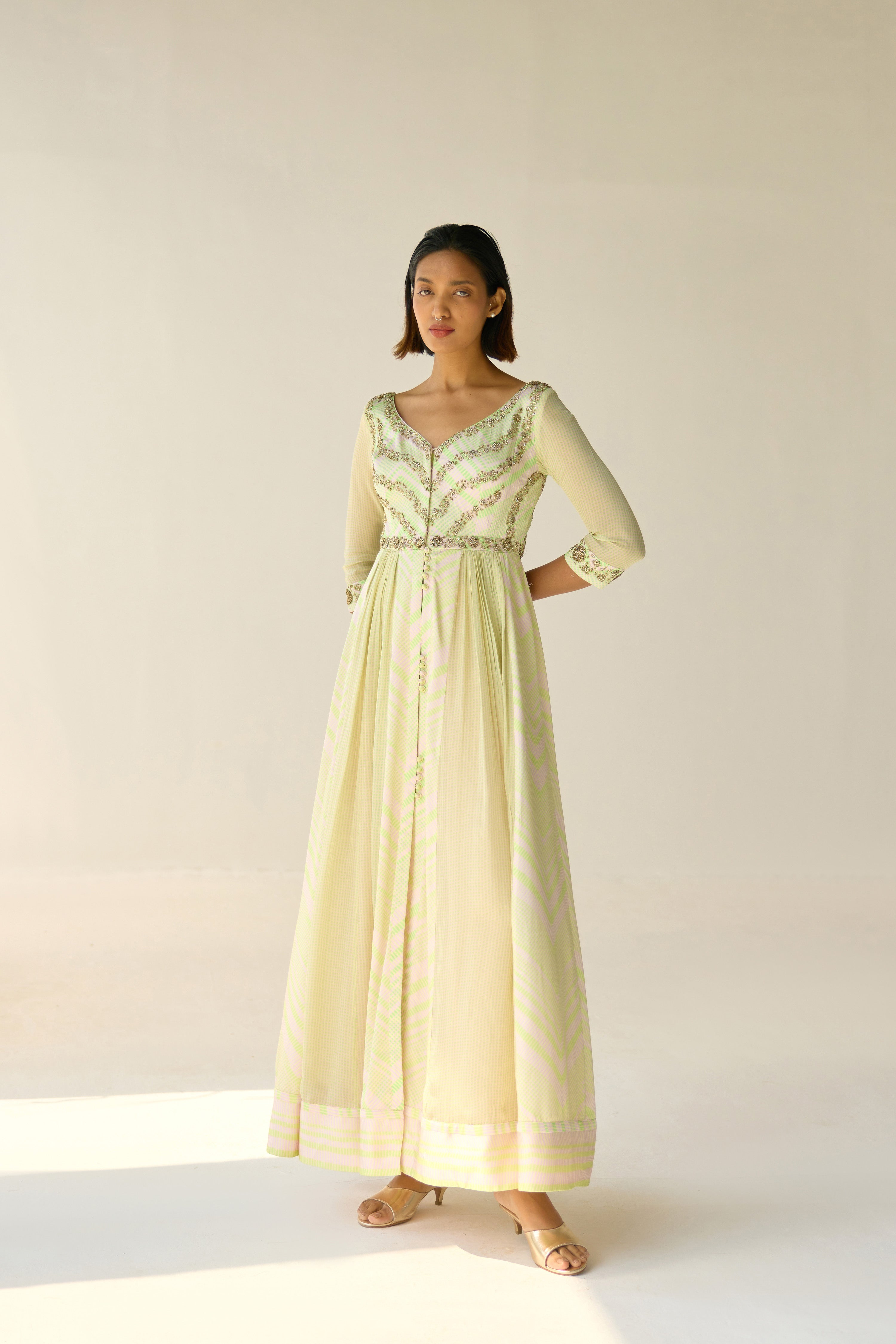 White - Jade Green Anarkali Set